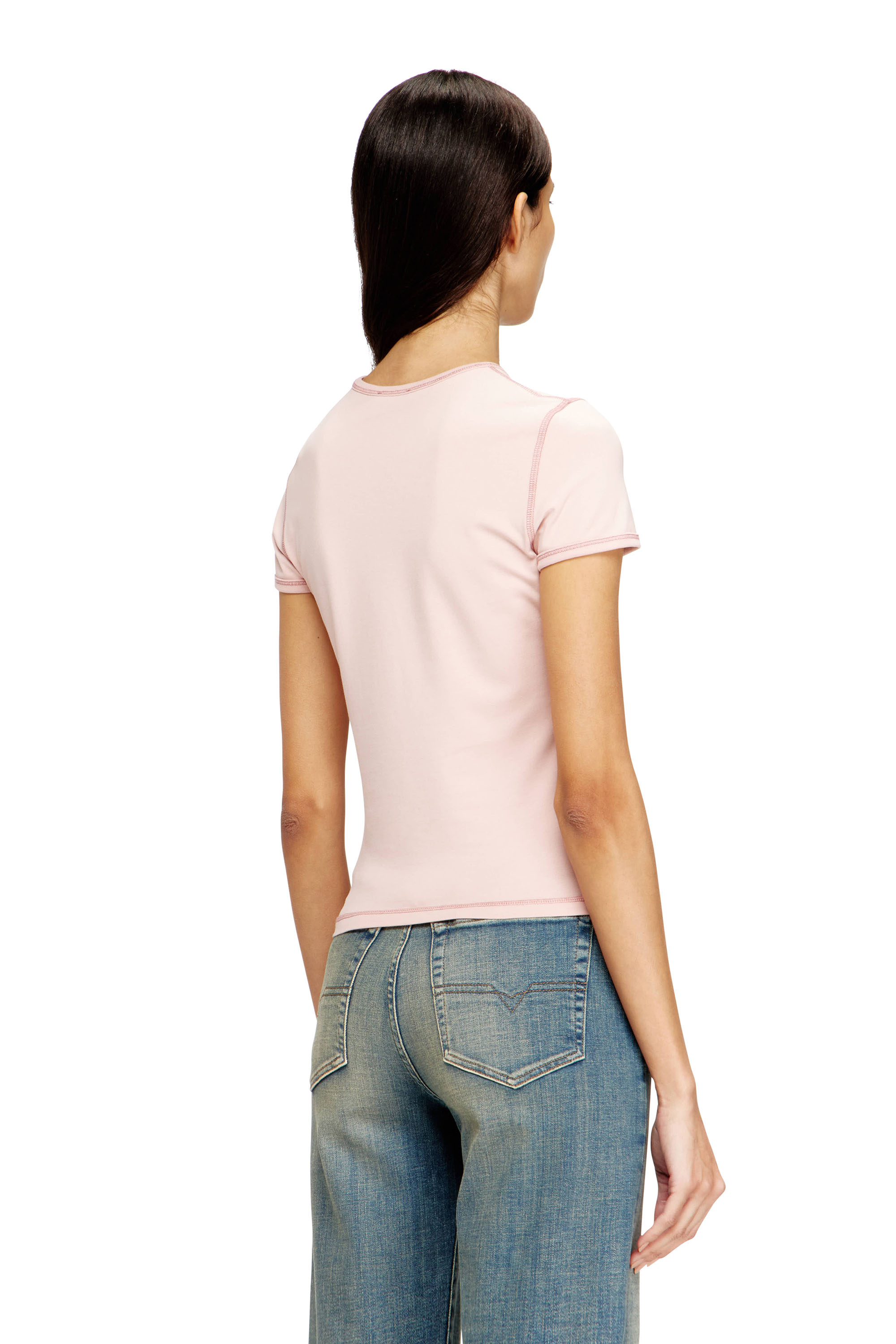 Diesel - T-UNCUTIES-LONG-S5, Damen Schmales T-Shirt mit Herz-Print und Nieten in Rosa - 4