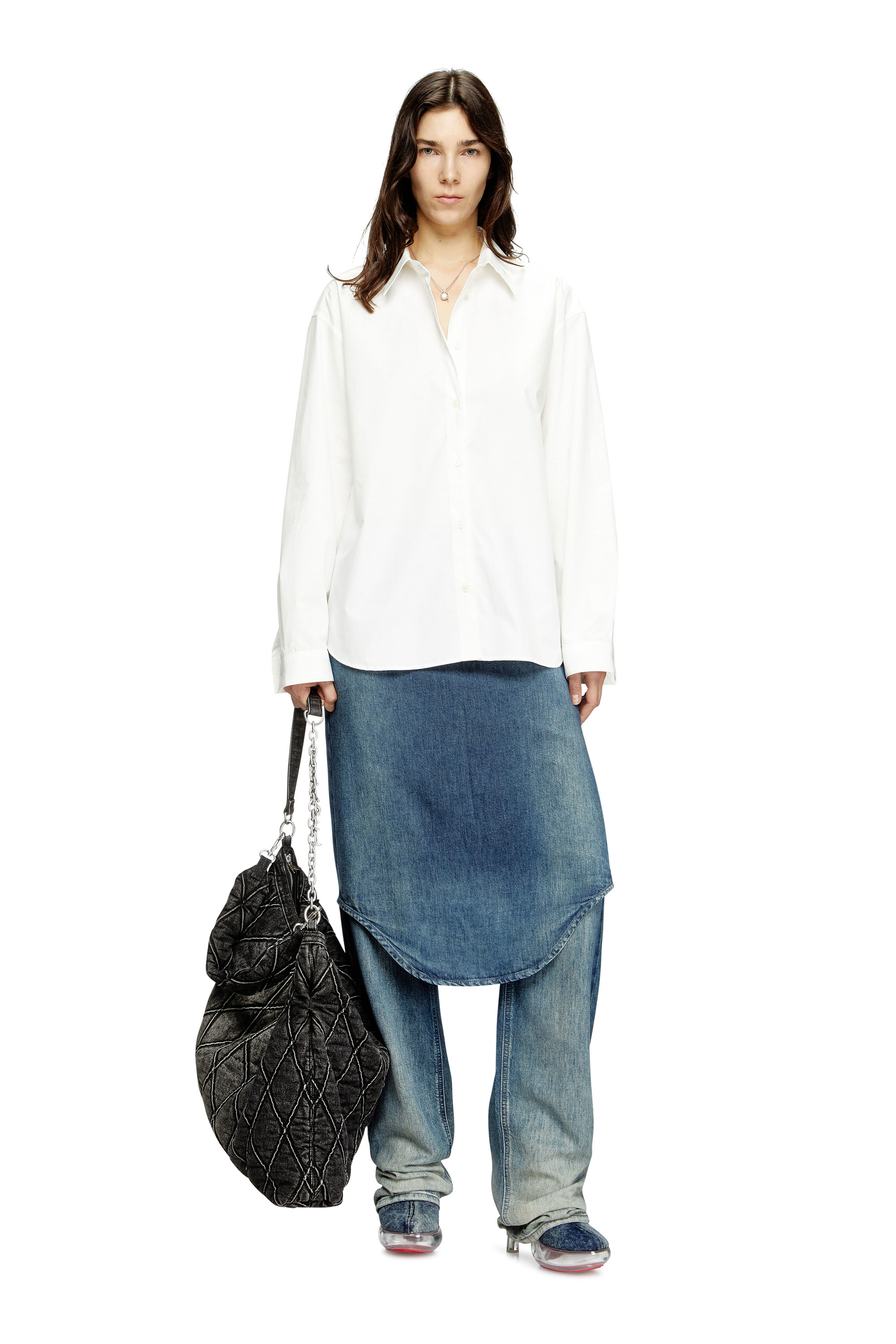 S-SIMPLY-C-WN-R1, Weiß Diesel - S-SIMPLY-C-WN-R1, Damen Boyfriend-Hemd mit Oval D in Weiß - 1