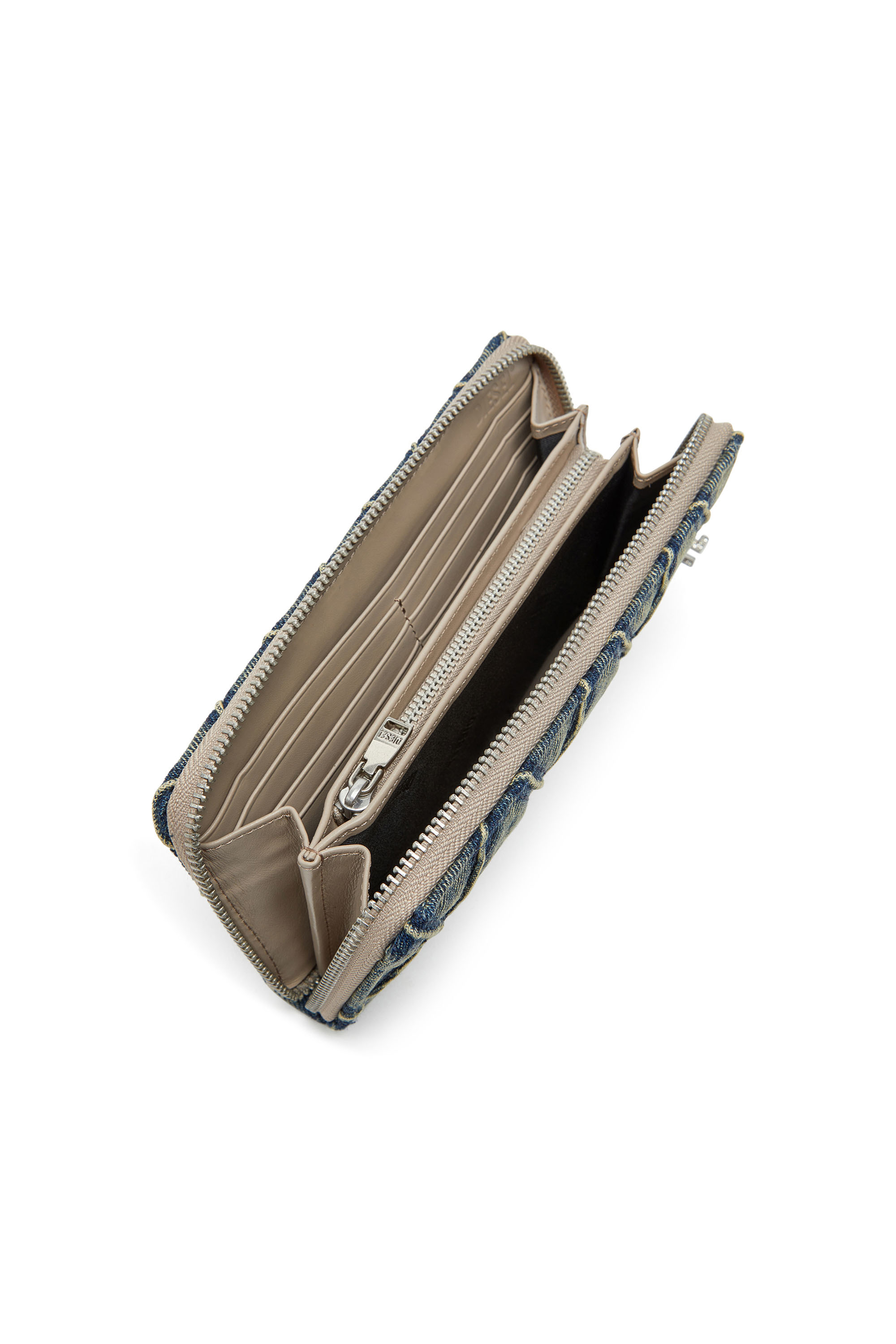 Diesel - CHARM-D CONTINENTAL ZIP L, Damen Reißverschluss-Portemonnaie aus gestepptem Argyle-Denim in Dunkelblau - 3