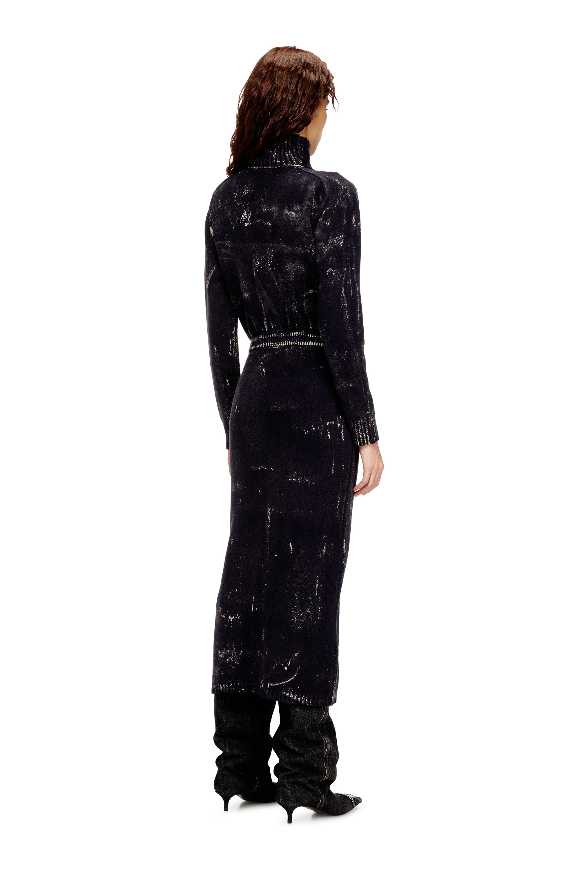 Diesel - M-MARCELLE, Damen Midikleid aus behandeltem Wollmischgewebe-Strick in Schwarz - 4