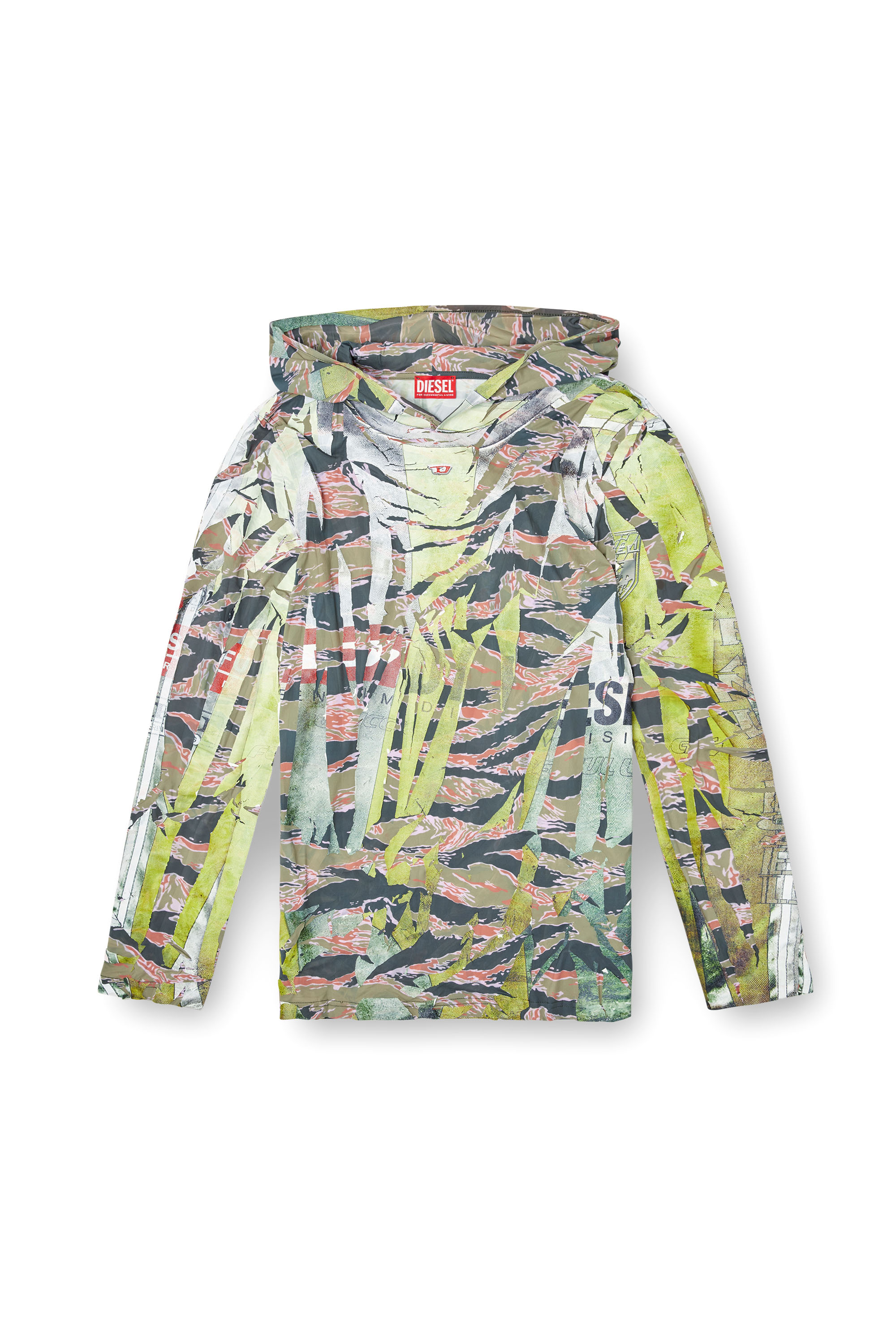 Diesel - T-GILLIS, Unisex Camo-Oberteil mit Kapuze und gerissenem Print in Braun/Grün - 4