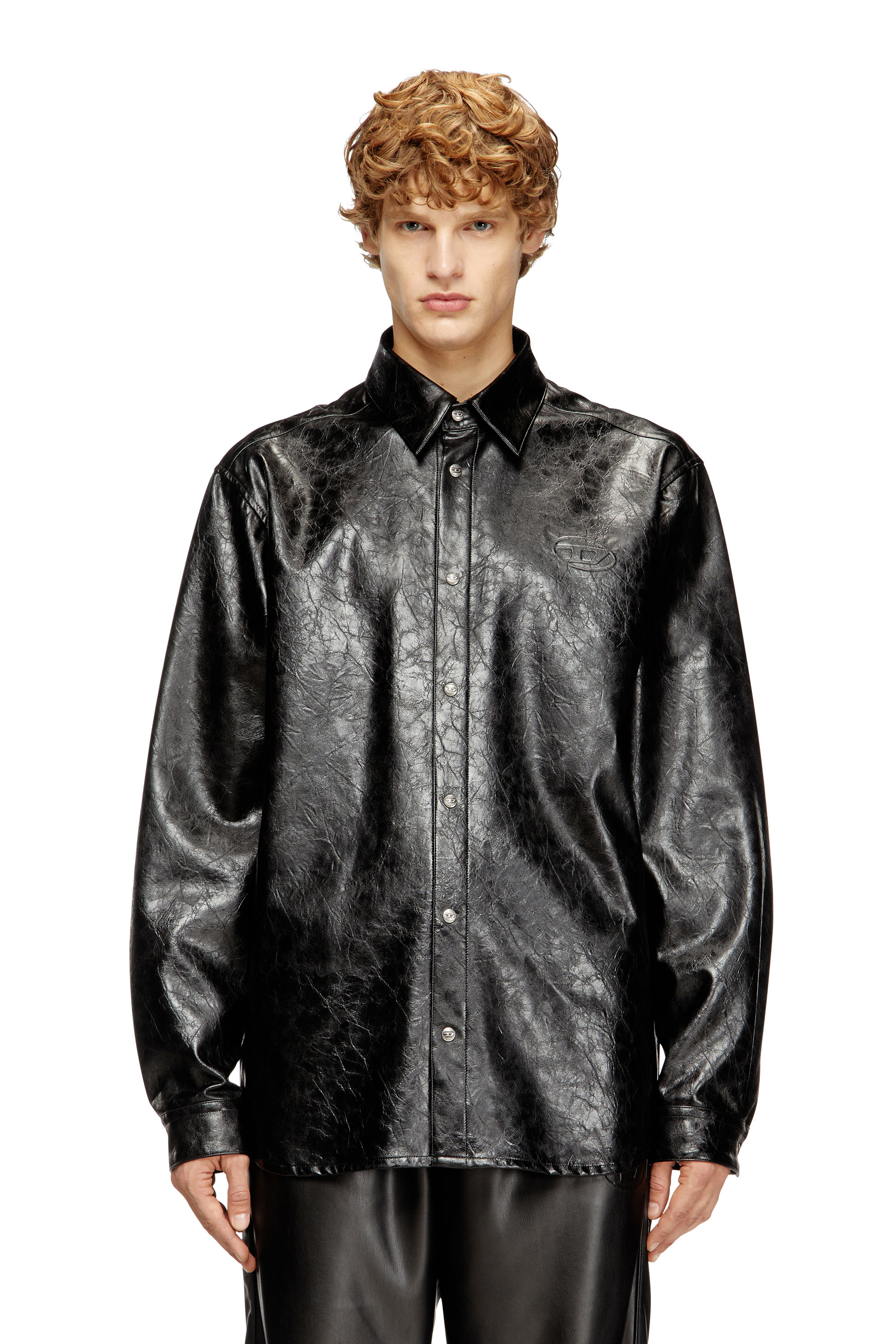 Diesel - S-SIMPLY-QMBU, Herren Textured shirt with branded buttons in Schwarz - 1