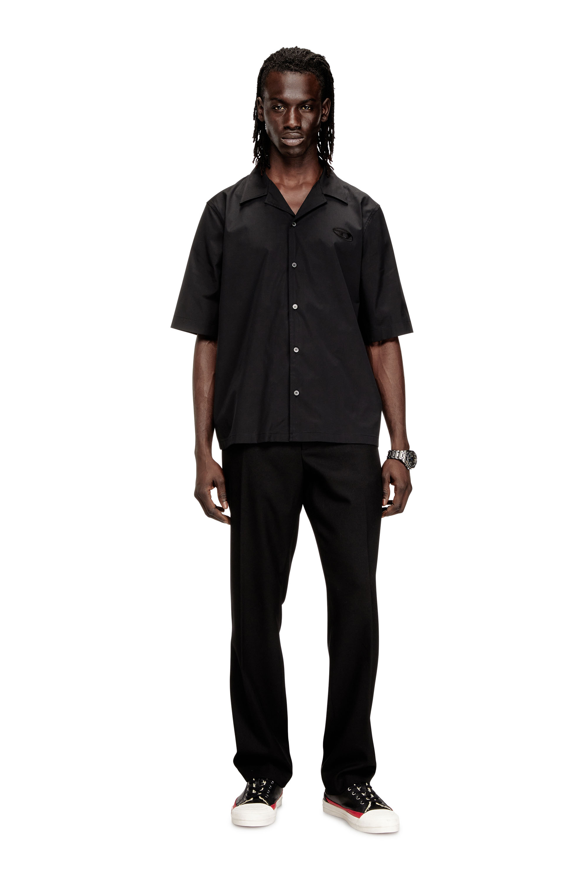 Diesel - S-MAC-GSBH, Man's Stretch poplin shirt with Oval D embroidery in Black - 1