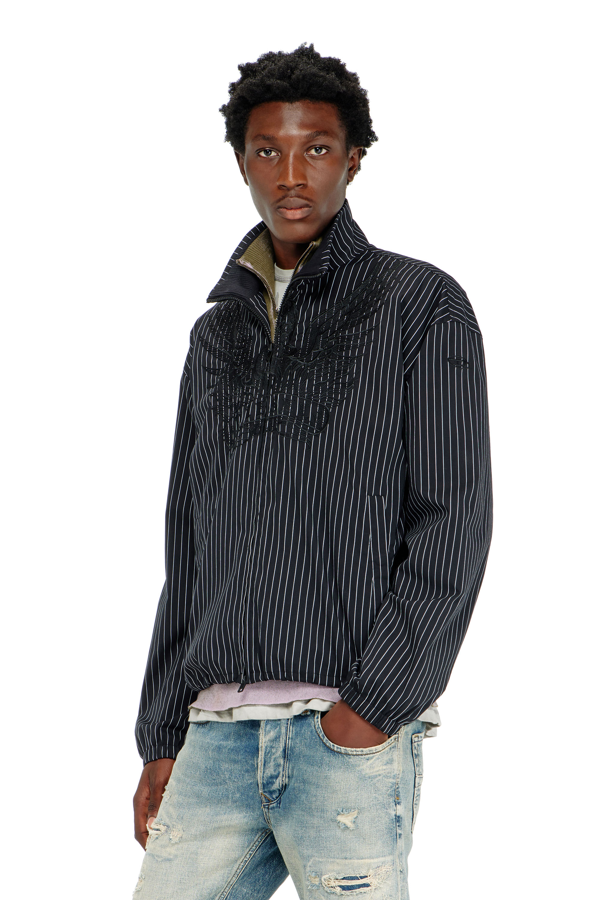 Diesel - J-CORSAR-NJCA, Herren Nylon-Pinstripe-Jacke mit Phoenix-Stickerei in Schwarz - 1