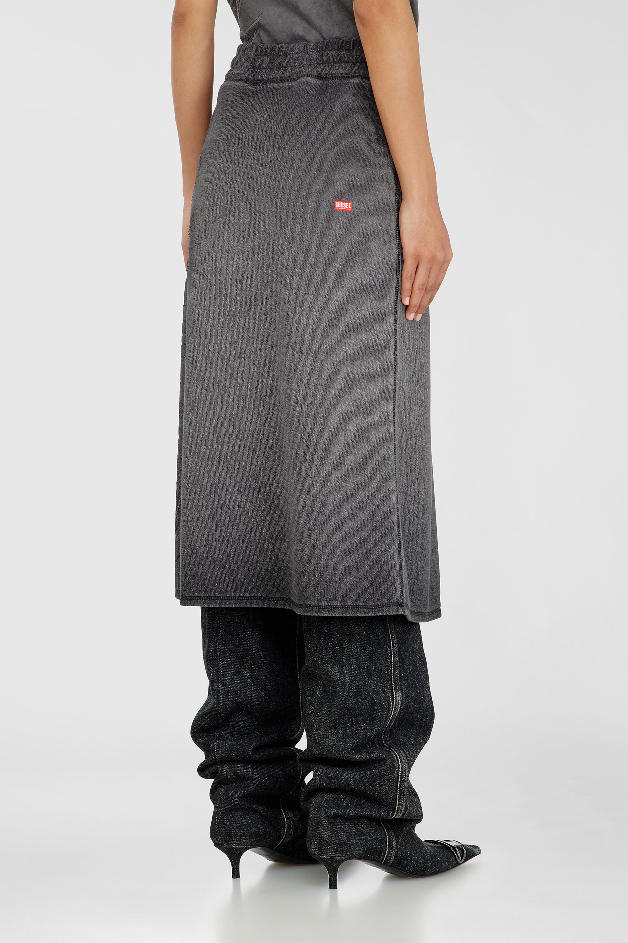 Diesel - O-BEAUTY, Damen Fleece-Midirock mit D&eacute;vor&eacute;-Print in Dunkelgrau - 4