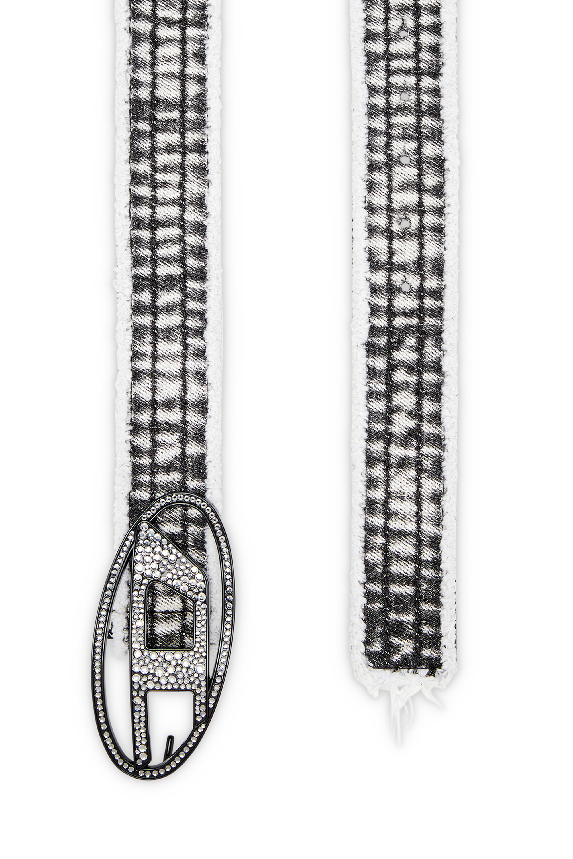 Diesel - B-1DR STRASS, Damen Gürtel aus Denim und Leder mit Kristallschnalle in Schwarz - 2