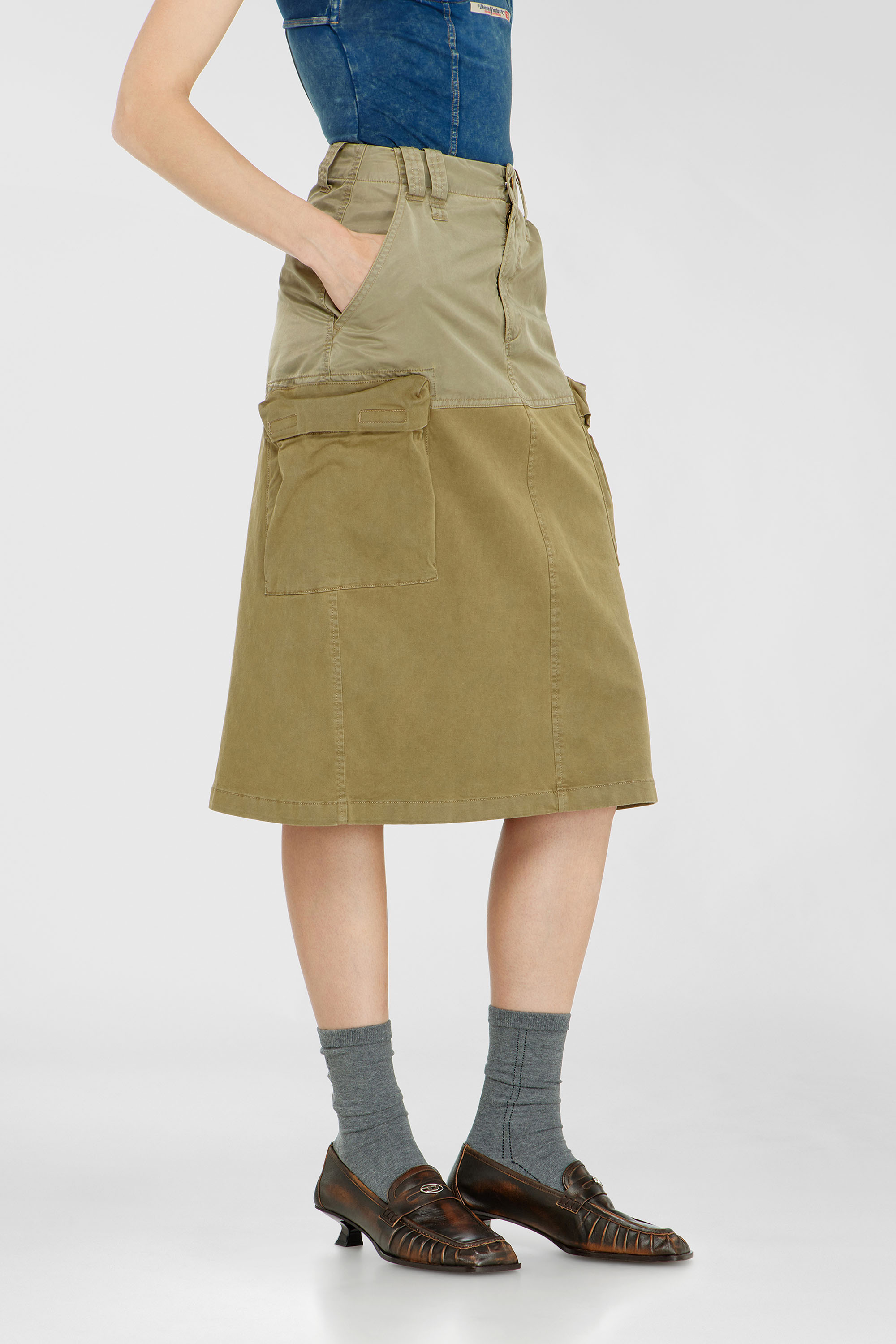 Diesel - O-DELE, Damen Cargo-Midirock aus Baumwolle und Nylon in Olivgr&uuml;n - 1