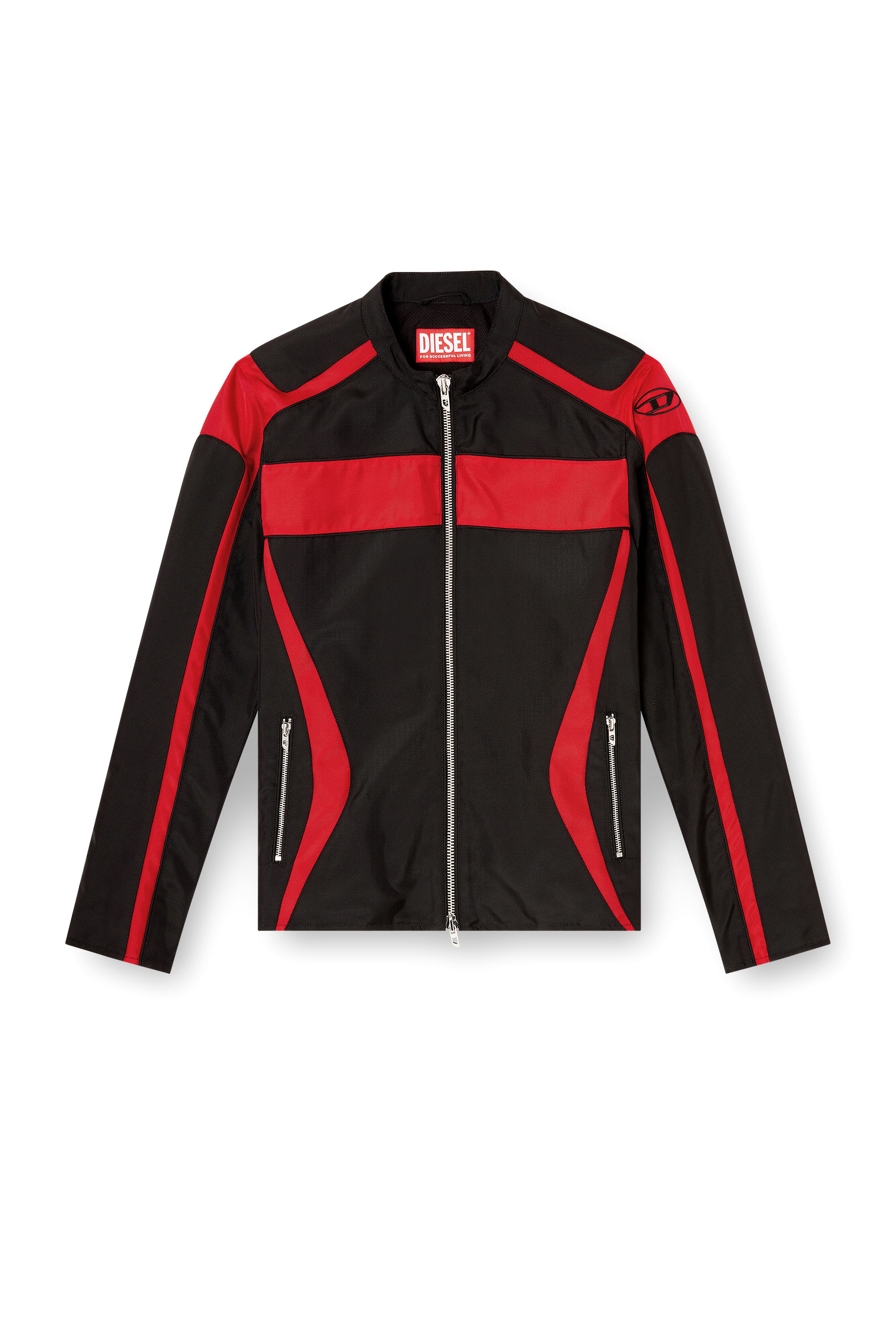 Diesel - J-ADAM-PDAI, Herren Bikerjacke im Colourblock-Design aus Canvas in Schwarz/Rot - 3