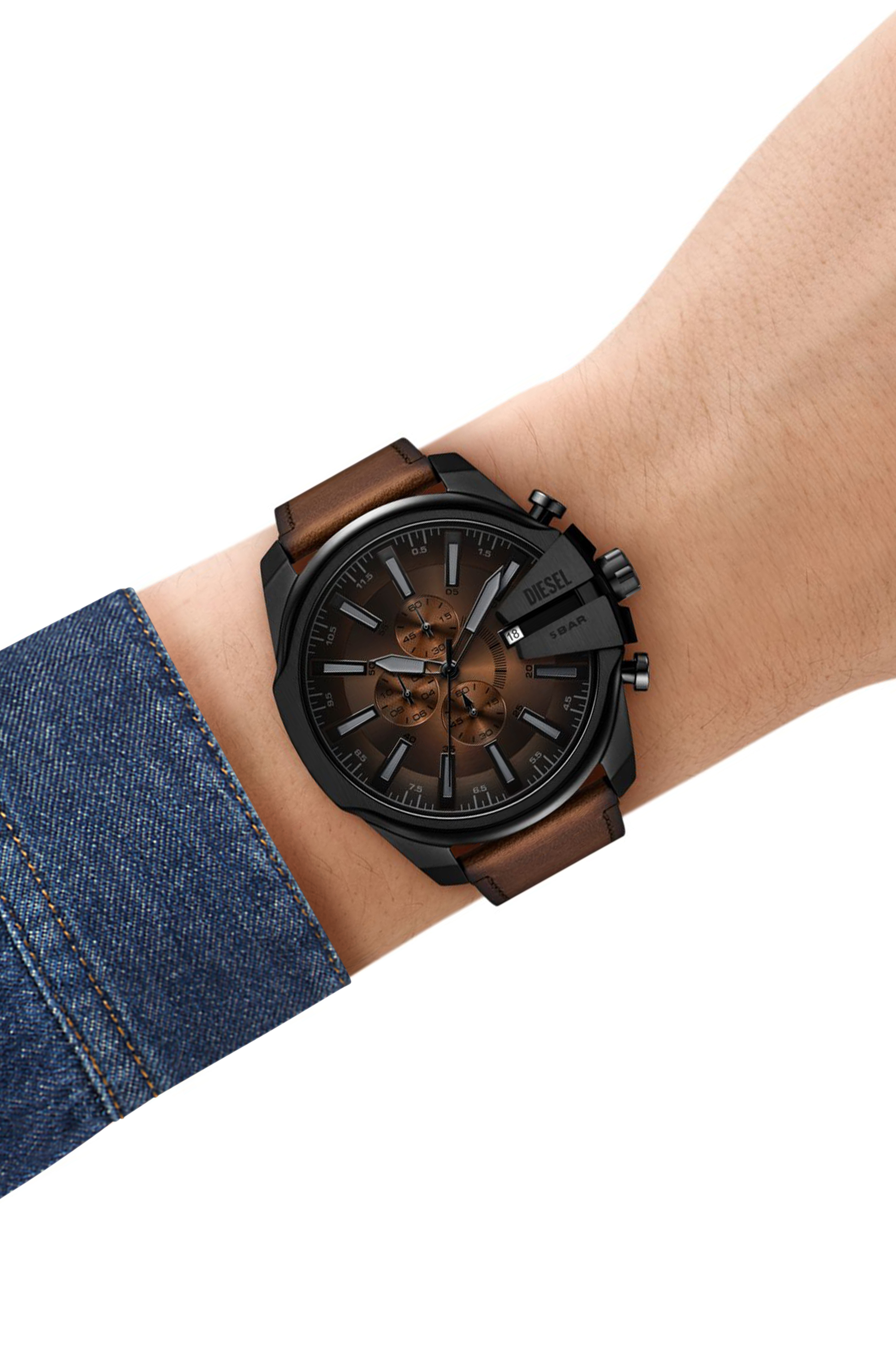 Diesel - DZ4692 WATCH, Herren Mega Chief Slim Armbanduhr aus braunem Leder in Braun - 4