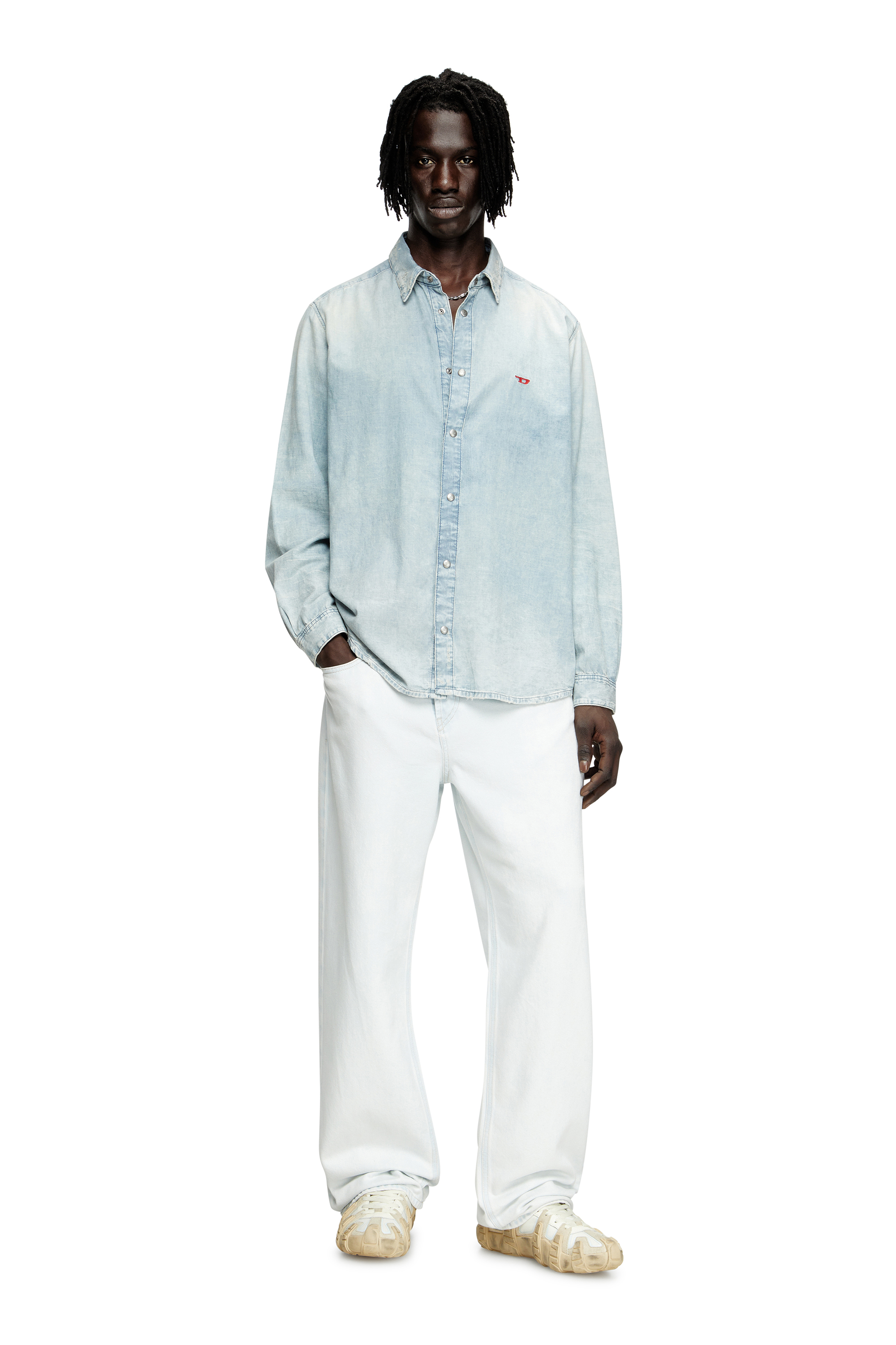 Diesel - D-SIMPLY, Herren Shirt aus Denim mit Bleich-Effekt in Hellblau - 2