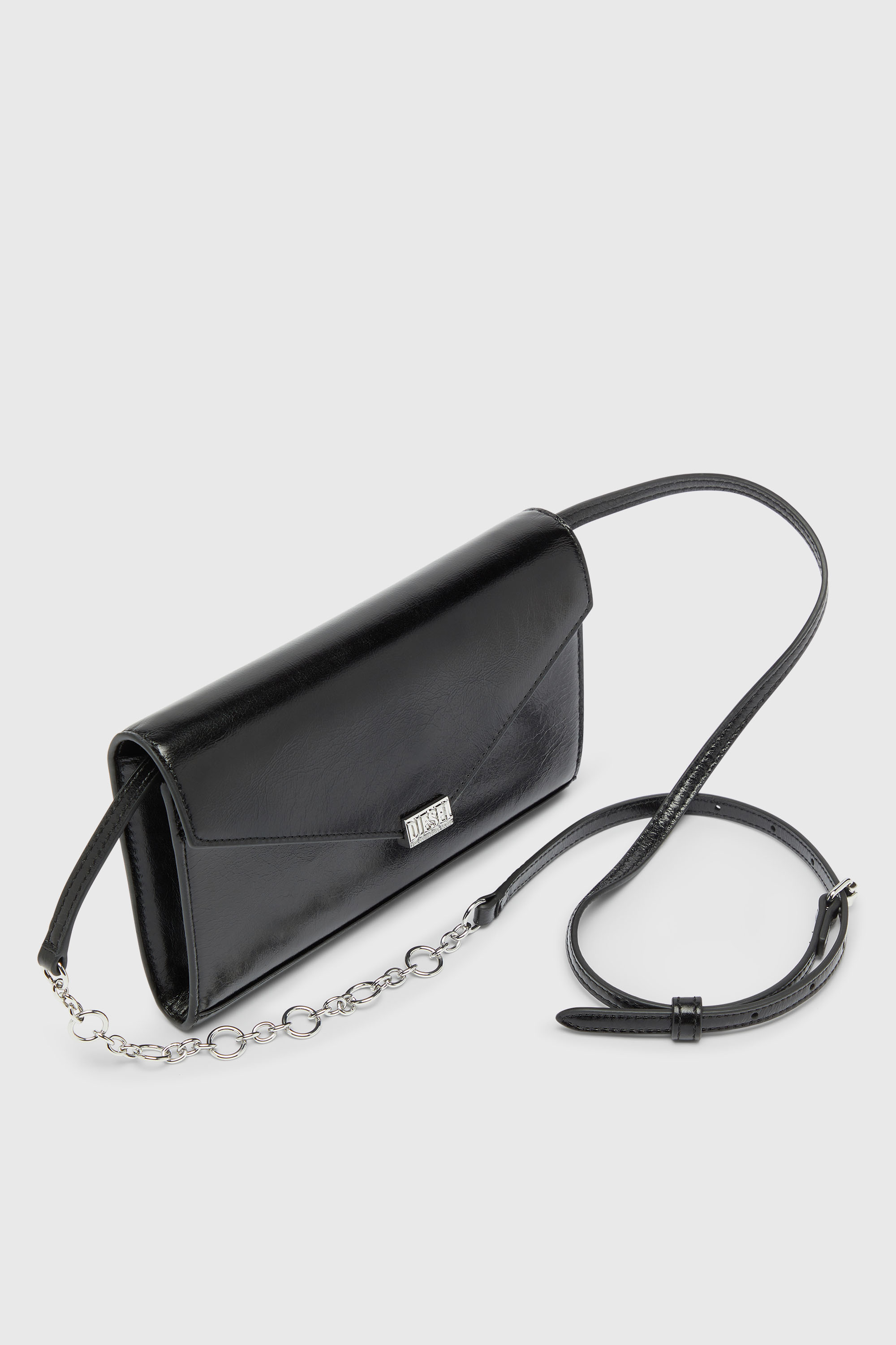 Diesel - D-ENVELOP WALLET ON CHAIN, Damen Geldb&ouml;rse aus gl&auml;nzendem, geknittertem Leder in Schwarz - 5