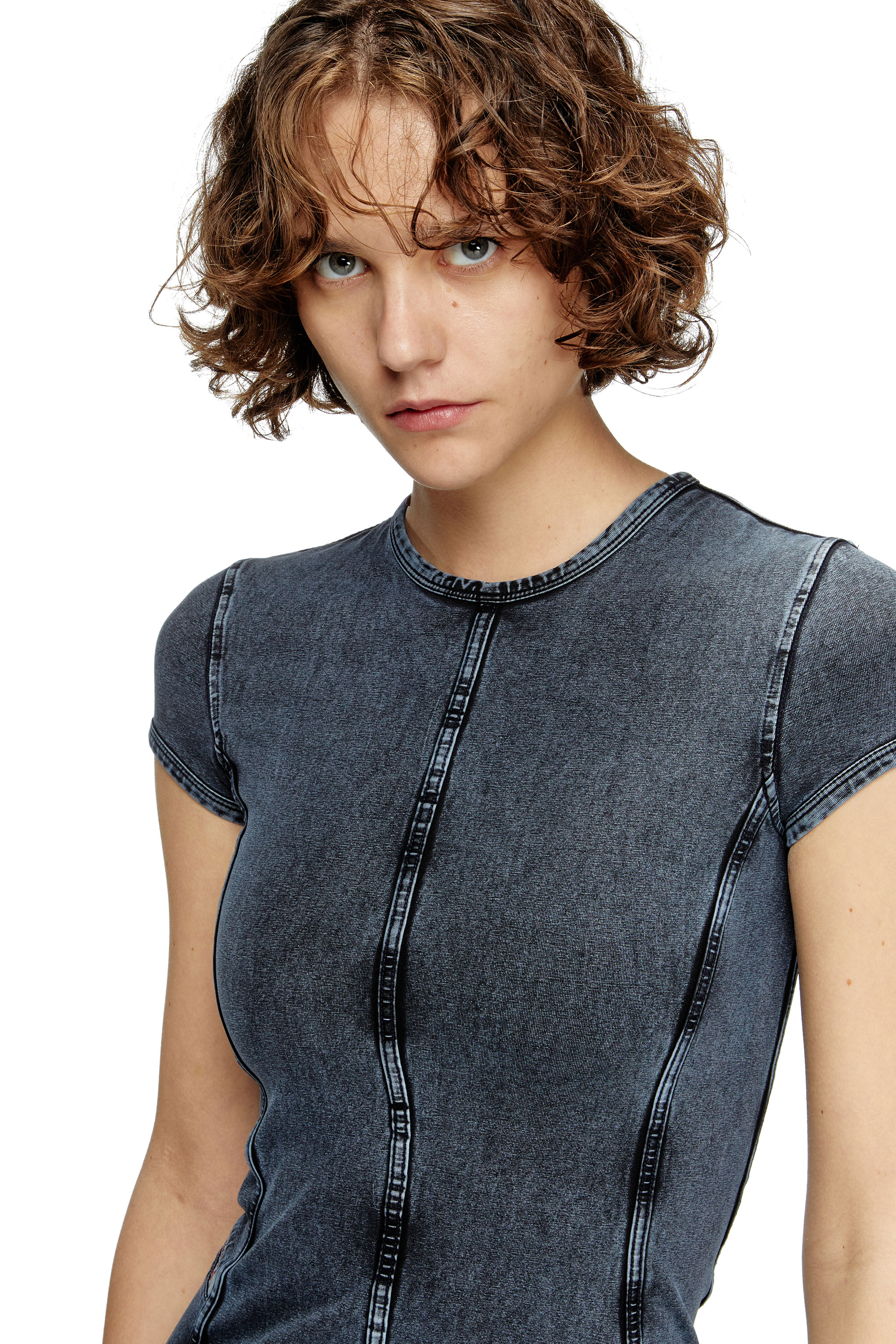 Diesel - D-CUPSLEEVES, Damen Mini-Kleid aus Jersey in Denim-Optik in Dunkelblau - 5