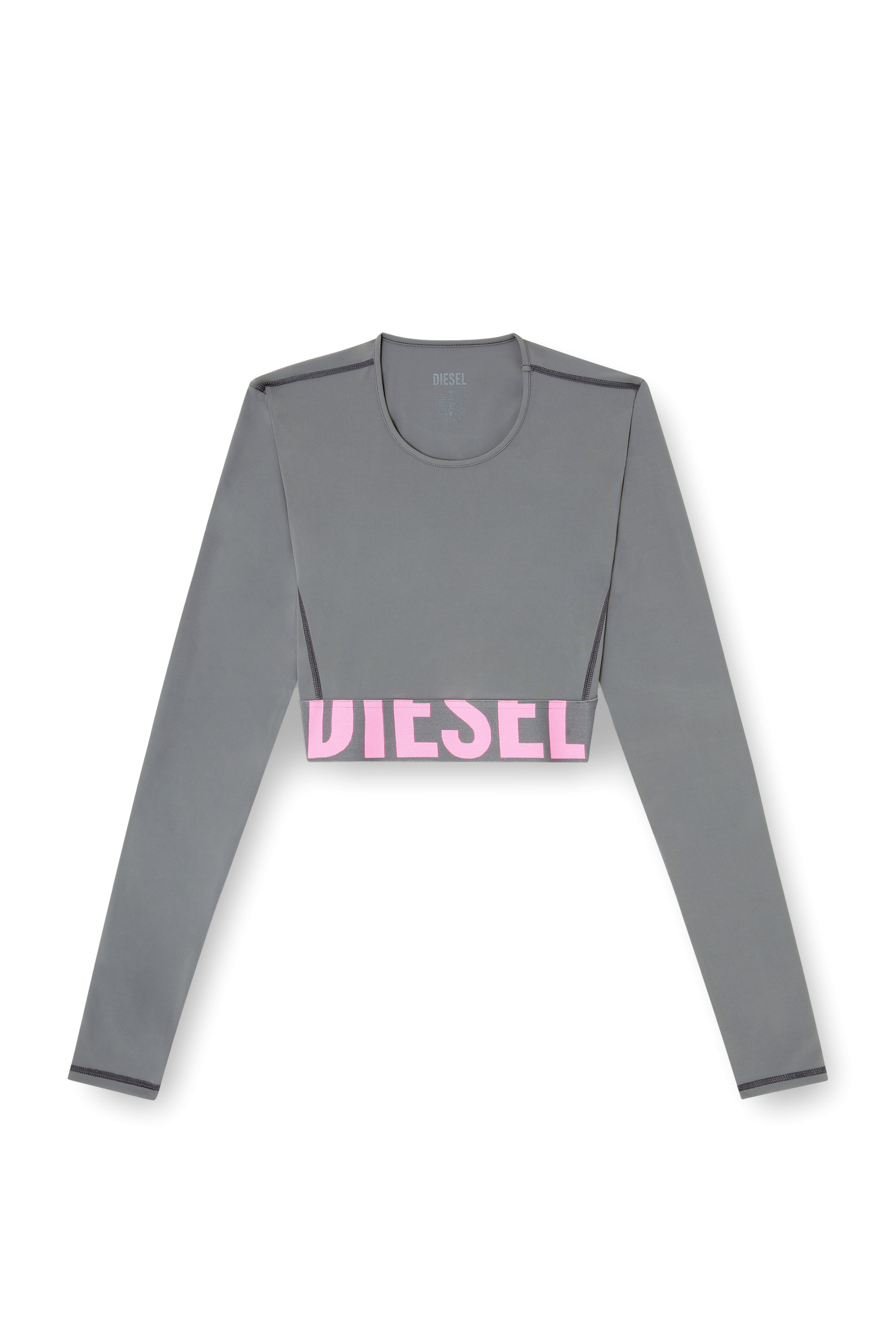 Diesel - MELISSA-D-POP, Damen Verkürzte Oberteil aus Mikrofaser mit Cut-off-Logo in Grau - 4