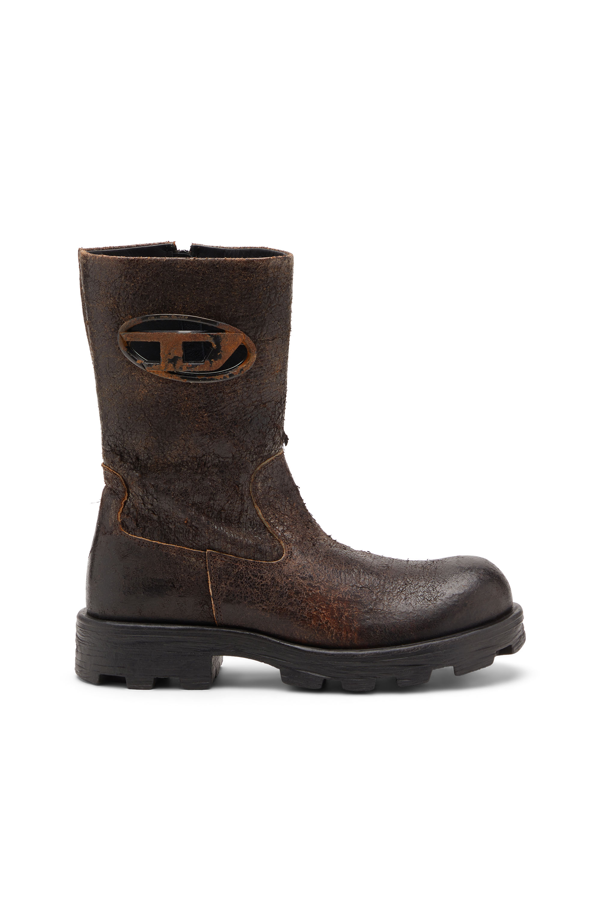 Diesel - D-HAMMER BKR D W, Damen D-Hammer-Bikerstiefel aus vielgetragenem gerissenem Wildleder in null - 1