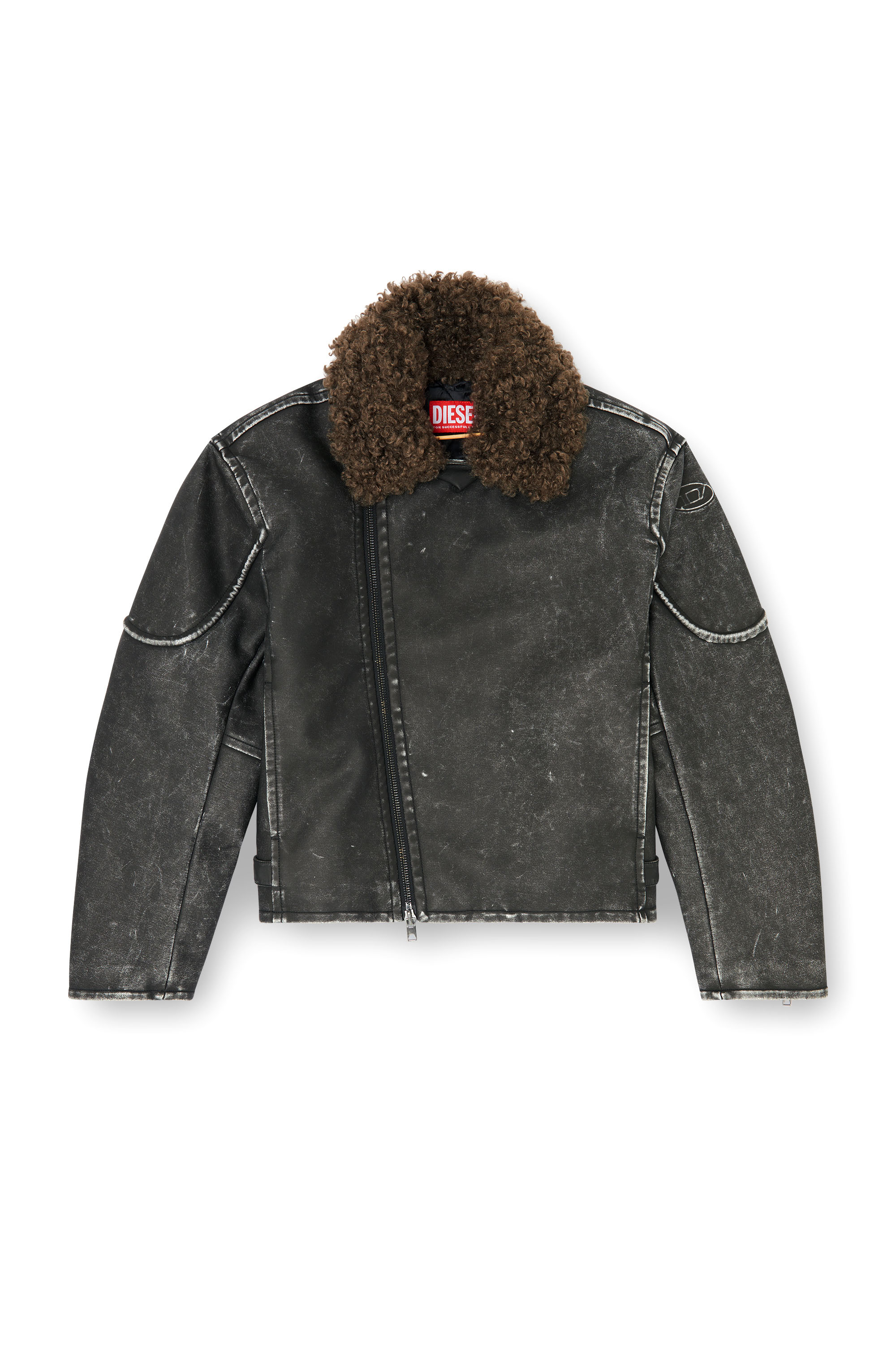 Diesel - W-ALEX, Herren Biker jacket mit abnehmbarem Kragen in Dunkelgrau - 3