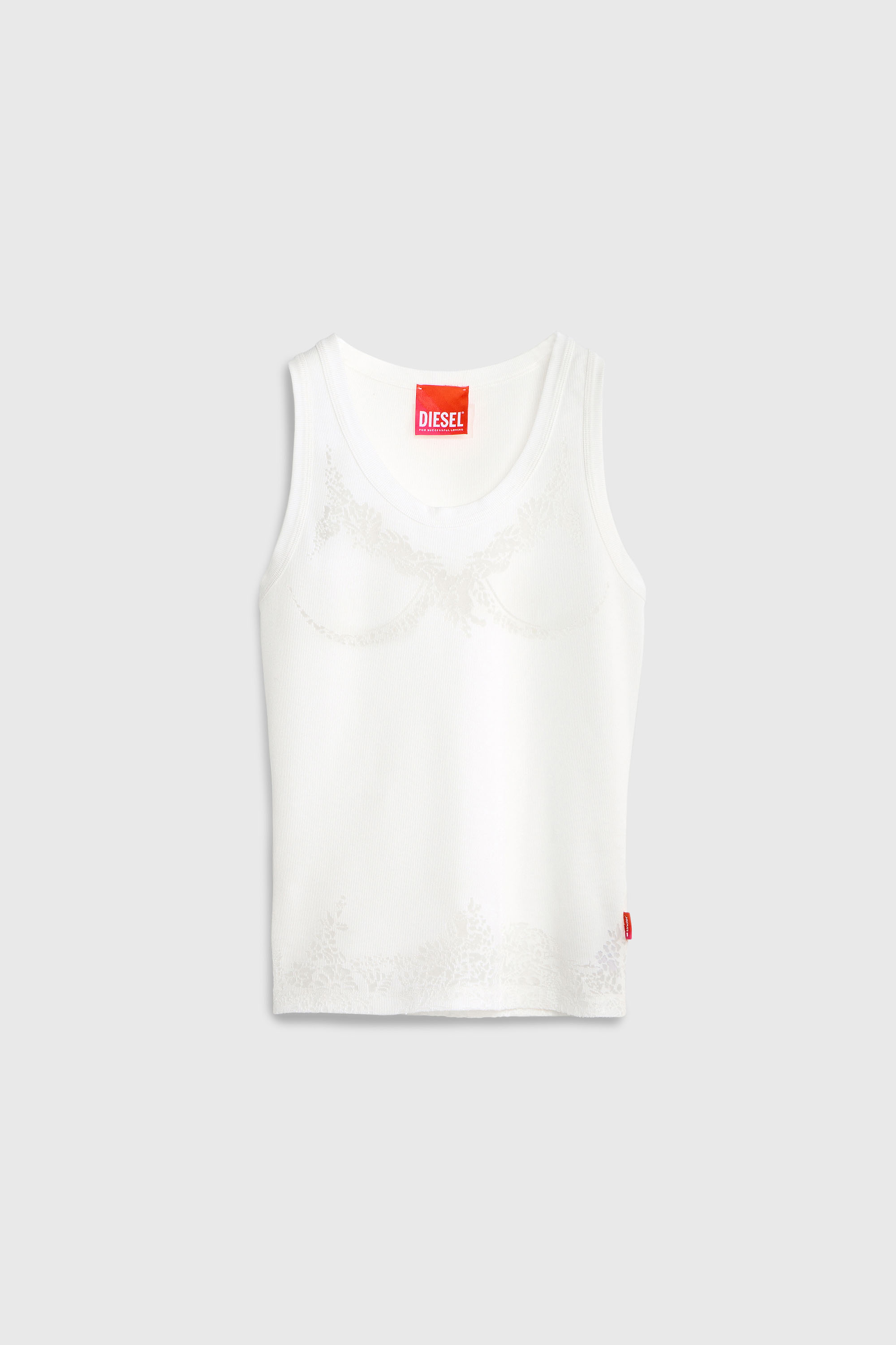 Diesel - PR-T-ANKI-LACE-R, Damen Tanktop mit devor&eacute;-Spitze-Effekt in Wei&szlig; - 2