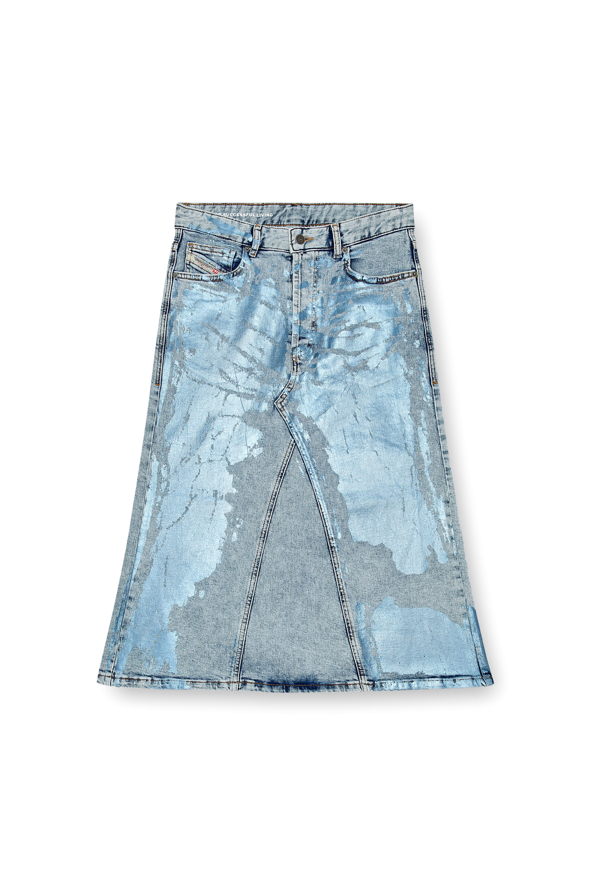 Diesel - DE-PAGO-MID-S, Damen Midi-Rock aus knallfarbenem Denim in Hellblau - 3