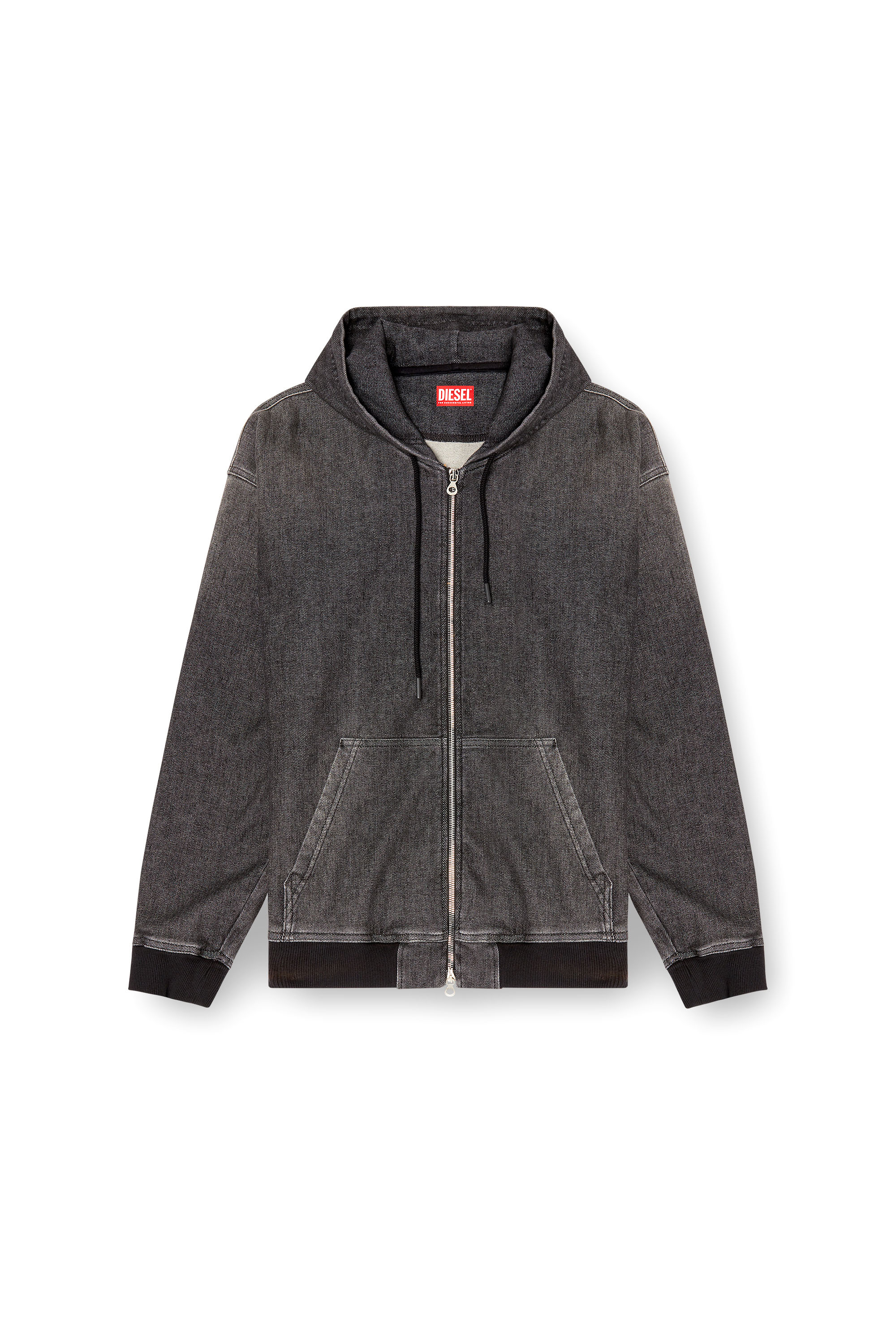 Diesel - D-GIRI-S TRACK, Unisex Reißverschluss-Hoodie aus Track Denim mit Schmutz-Effekt in Schwarz - 3