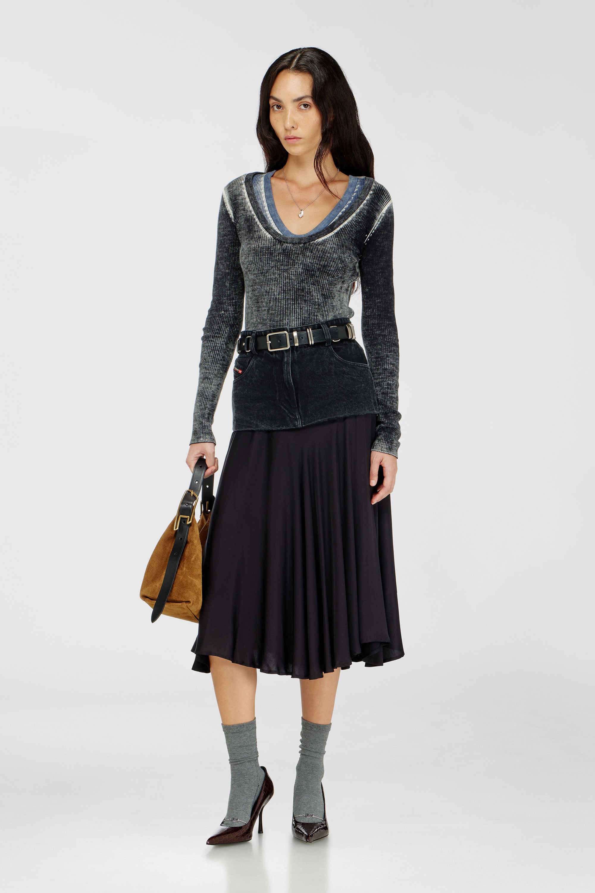 Diesel - D-LINE HOBO S, Damen D-Line Schultertasche aus gewachstem Veloursleder in Hellbraun - 2