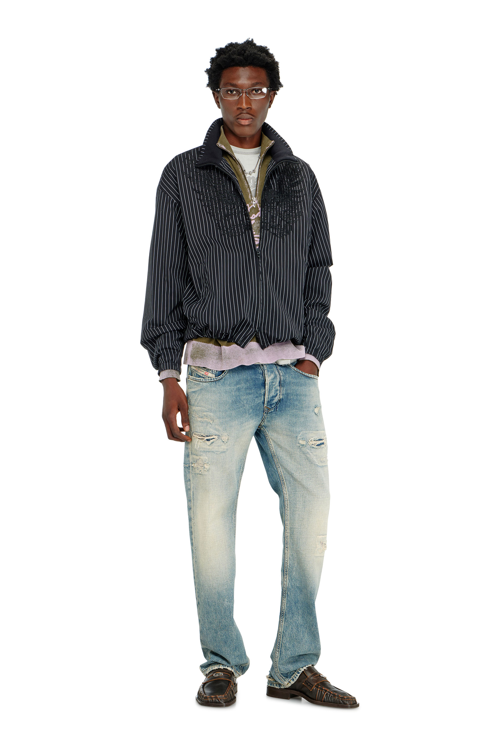 Diesel - J-CORSAR-NJCA, Herren Nylon-Pinstripe-Jacke mit Phoenix-Stickerei in Schwarz - 2