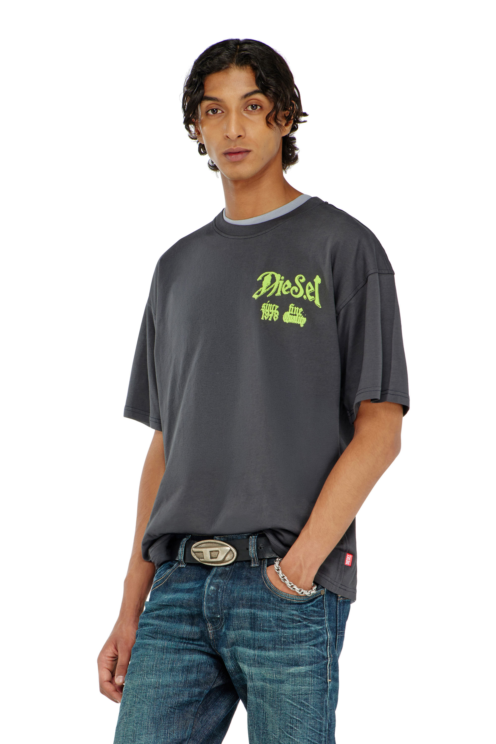 Diesel - T-BOXT-AA2, Herren Baumwoll-T-Shirt mit Flock-Print in Dunkelgrau - 3