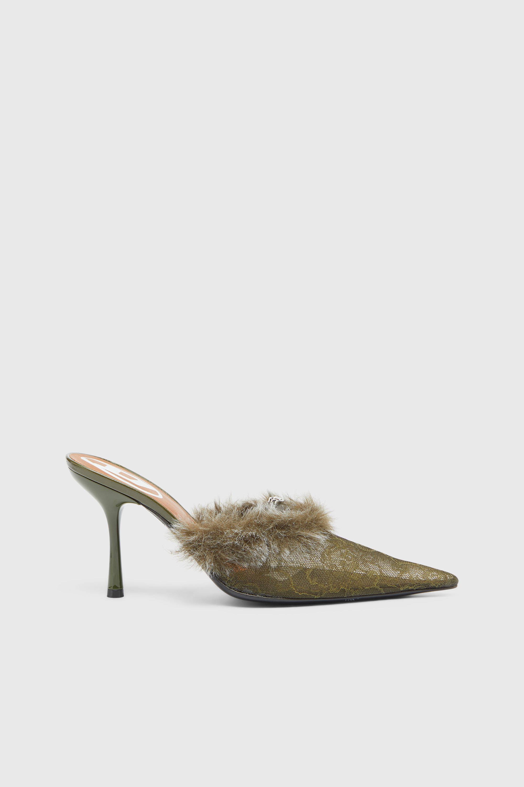 Diesel - D-JEWELS  MULE FUR 90, Damen D-Jewels - Mules aus Nylon mit flauschigem Besatz in Armeegr&uuml;n - 1