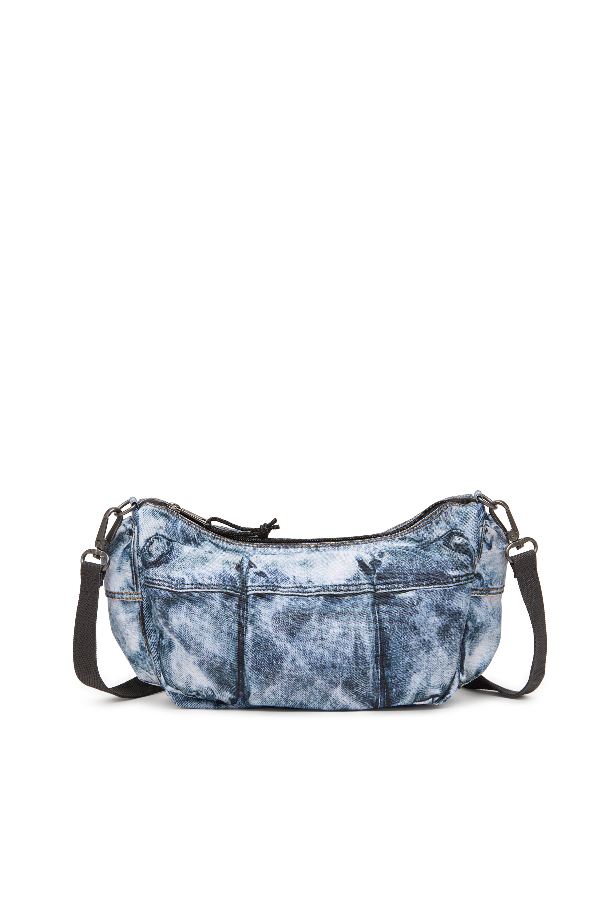 Diesel - DIESEL SHOULDER BAG, Unisex Multipocket-Tasche aus Trompe l'œil-Denim in Blau - 3
