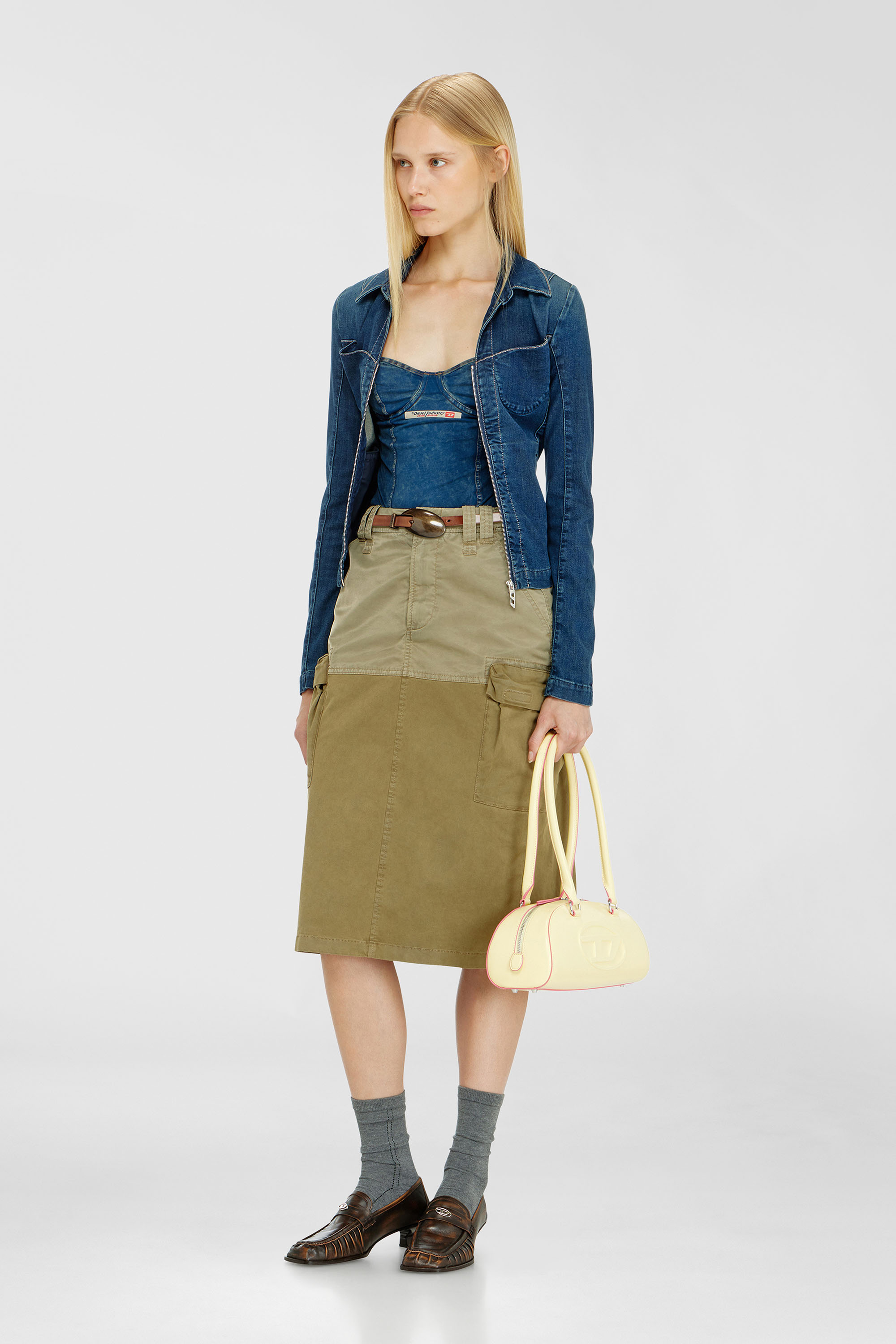 Diesel - O-DELE, Damen Cargo-Midirock aus Baumwolle und Nylon in Olivgr&uuml;n - 1