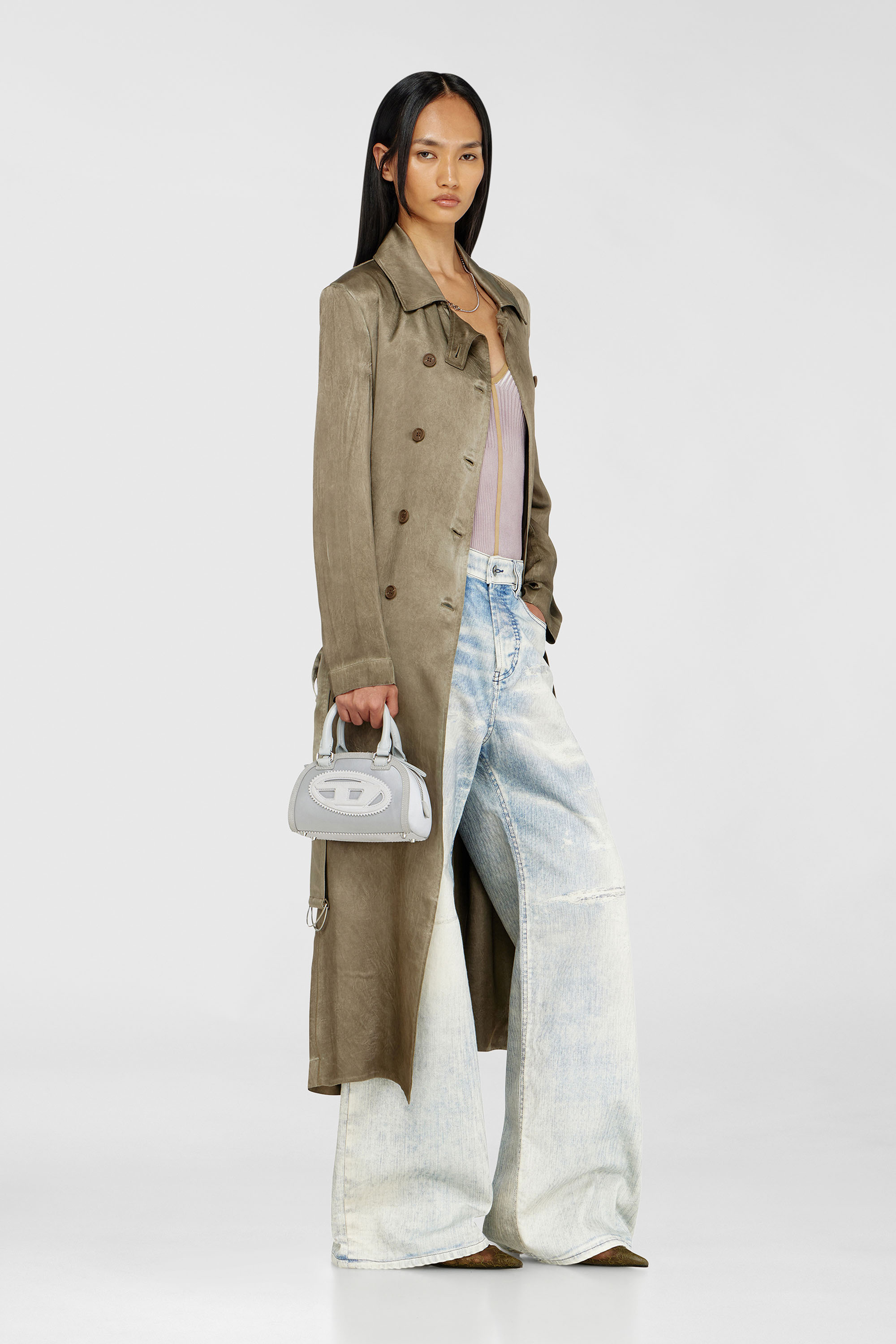 Diesel - G-LADES, Damen Trenchcoat aus geknittertem Satin in Hellbraun - 2