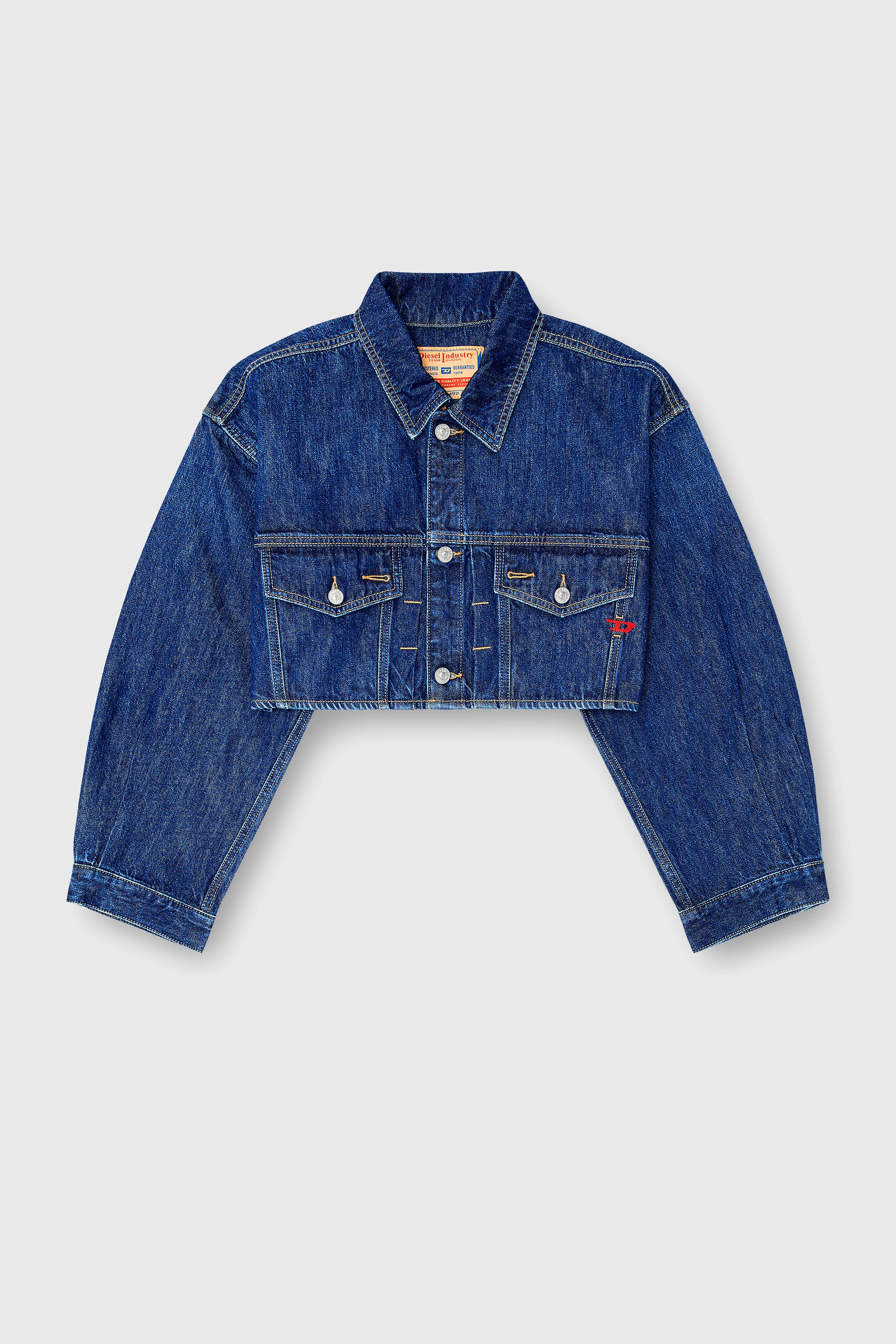 Diesel - DE-MALLEY, Woman's Cropped oversized denim trucker jacket in Medium blue - 2