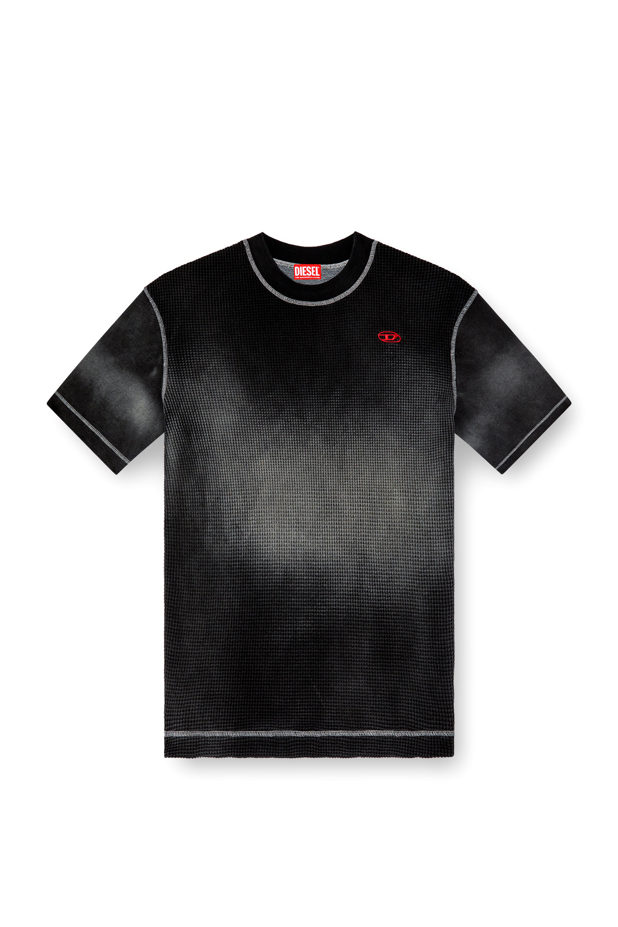 Diesel - S-WAFYCOL, Man's Waffle and jersey half-sleeve sweatshirt in Black - 3