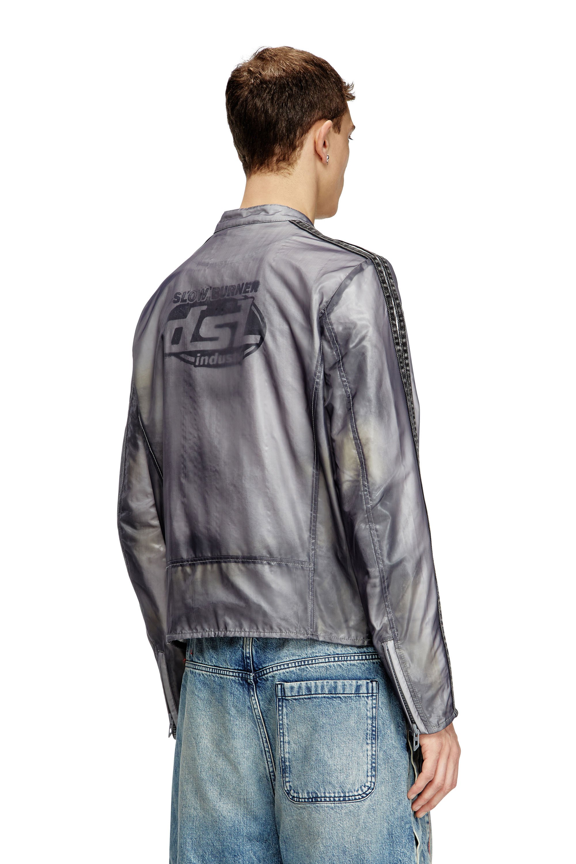 Diesel - J-POP, Herren Bikerjacke mit transparentem Effekt in Grau - 4