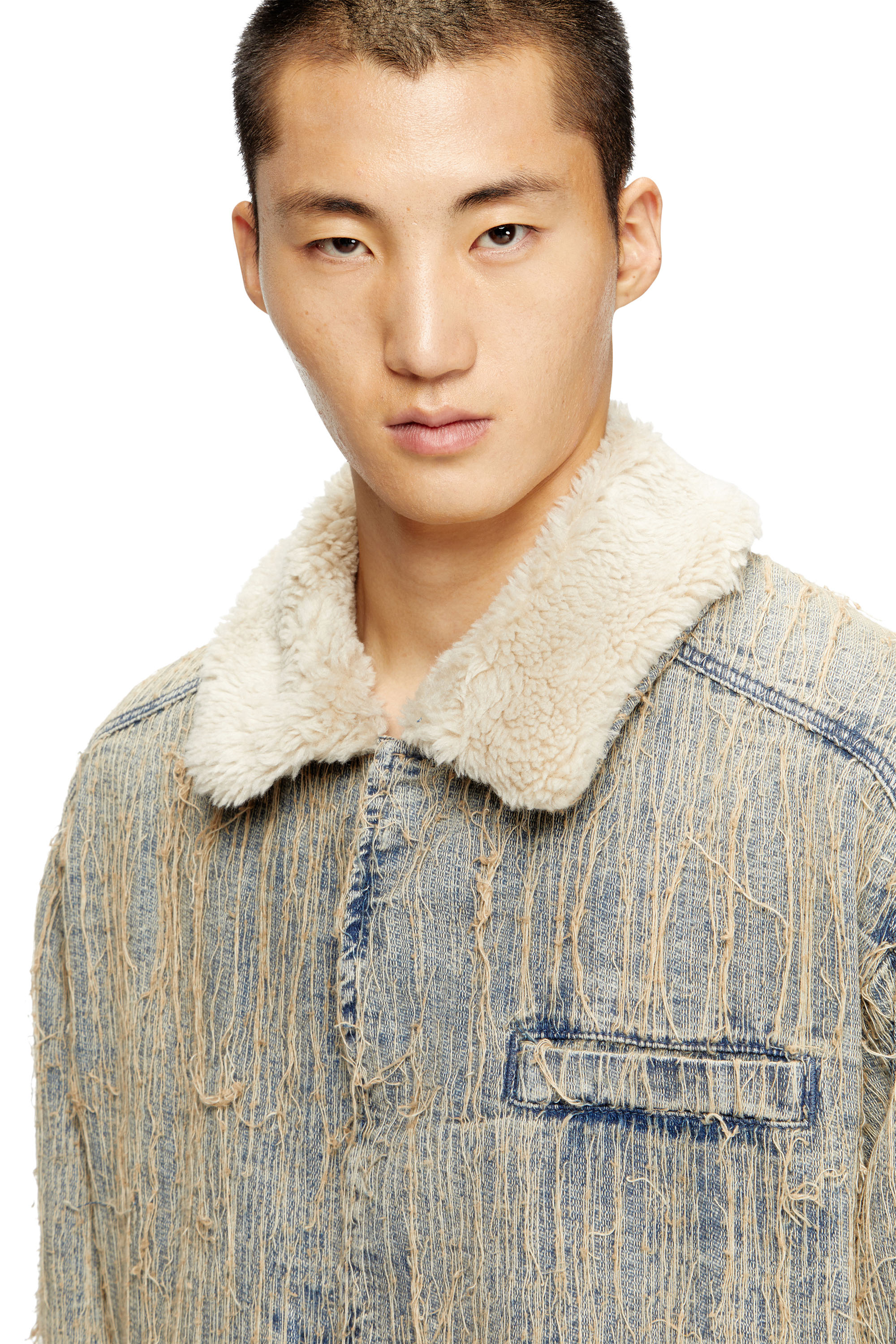 Diesel - D-IVAR-S, Herren Jacke aus Jacquard-Denim mit schwebenden Fäden in Hellblau - 5