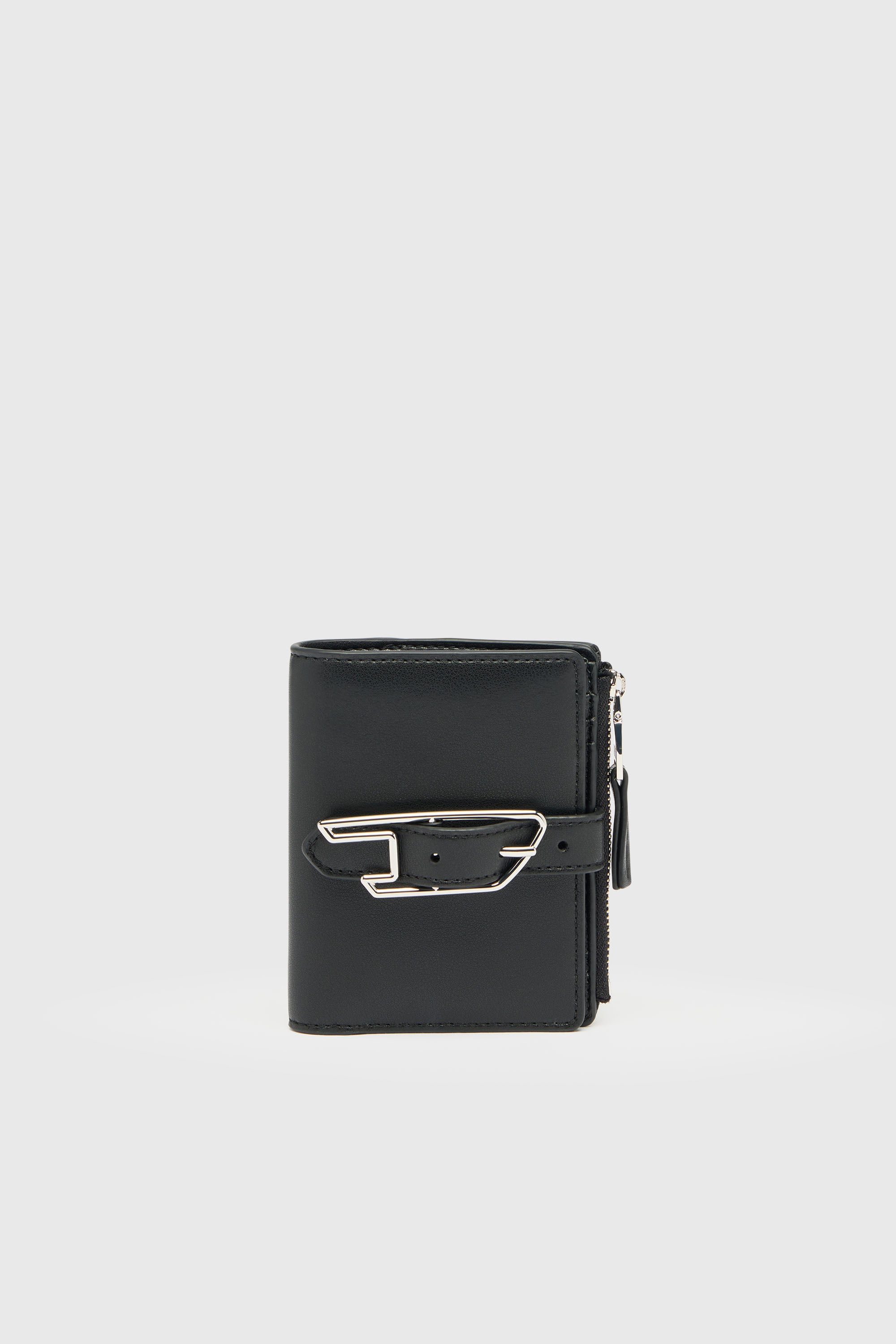 Diesel - D-LINE BI FOLD ZIP II, Damen Kartenetui aus beschichtetem Leder mit G&uuml;rtel-Detail in Schwarz - 1