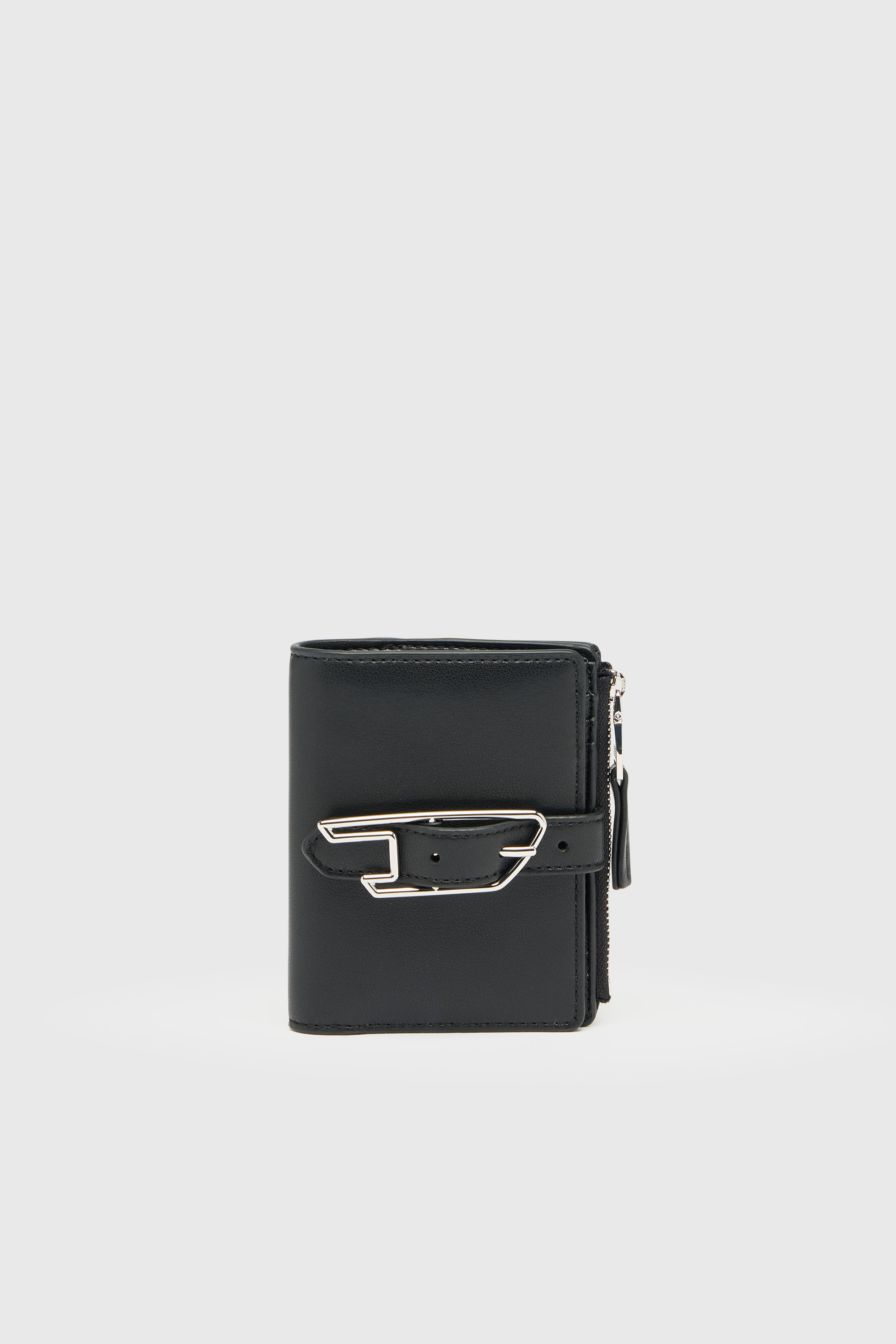 Diesel - D-LINE BI FOLD ZIP II, Damen Kartenetui aus beschichtetem Leder mit G&uuml;rtel-Detail in Schwarz - 1