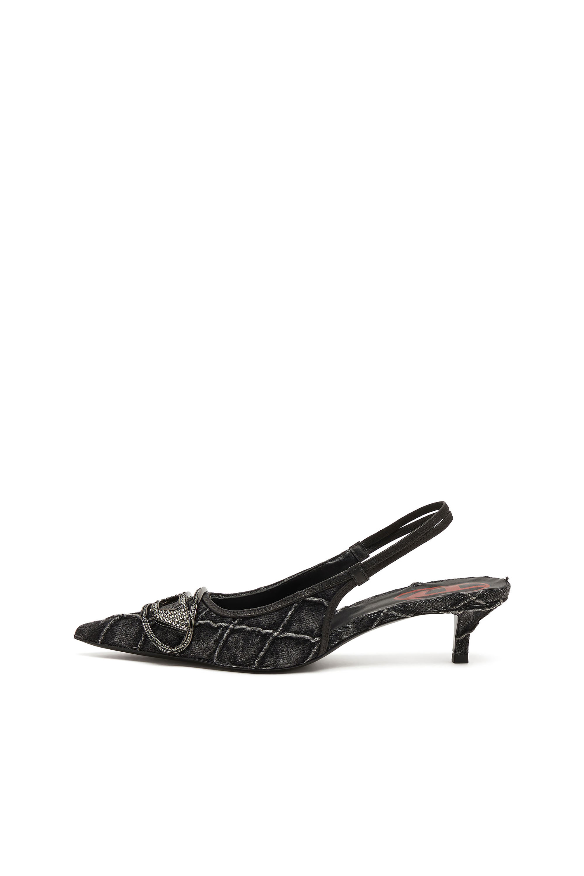 Diesel - D-VENUS SB 40, Damen D-Venus-Crystal-Logo Stepp-Denim-Slingback-Pumps in Schwarz - 2