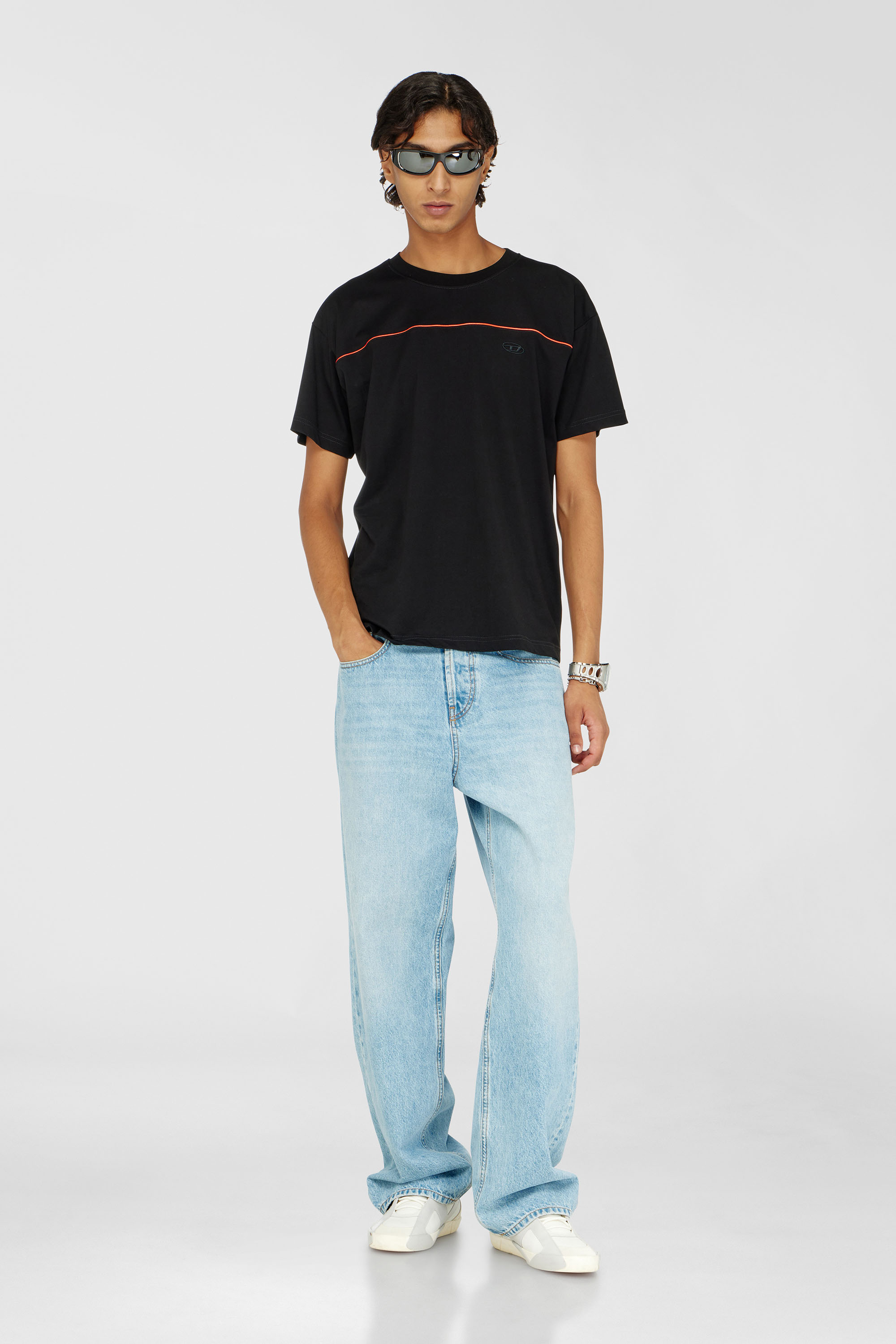 Diesel - T-NORM-PIPING, Herren T-Shirt mit kontrastierenden Paspeln in Schwarz - 2