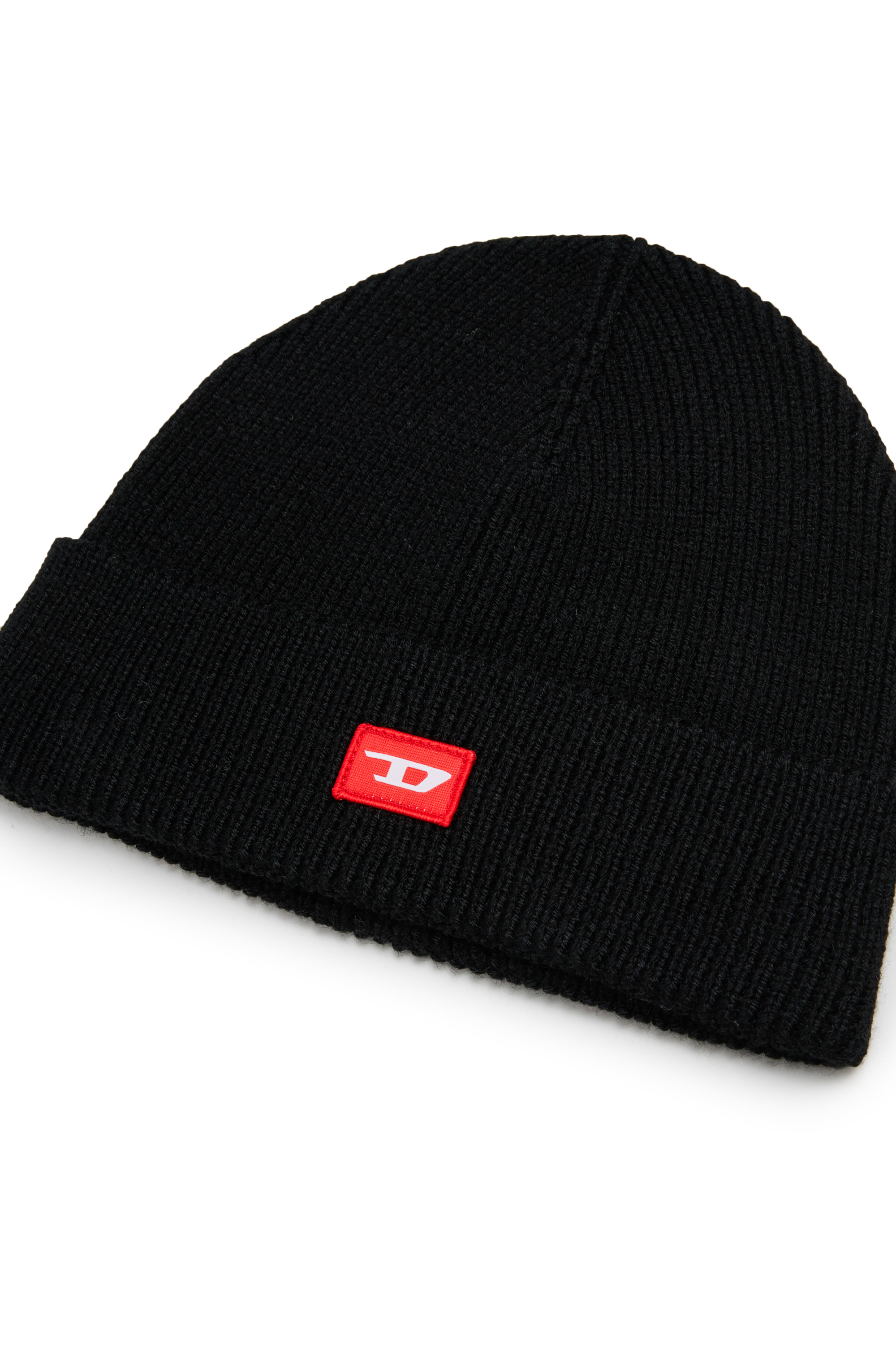 Diesel - FLOT, Unisex Beanie aus Wollmischung mit D Logo Patch in Schwarz - 3