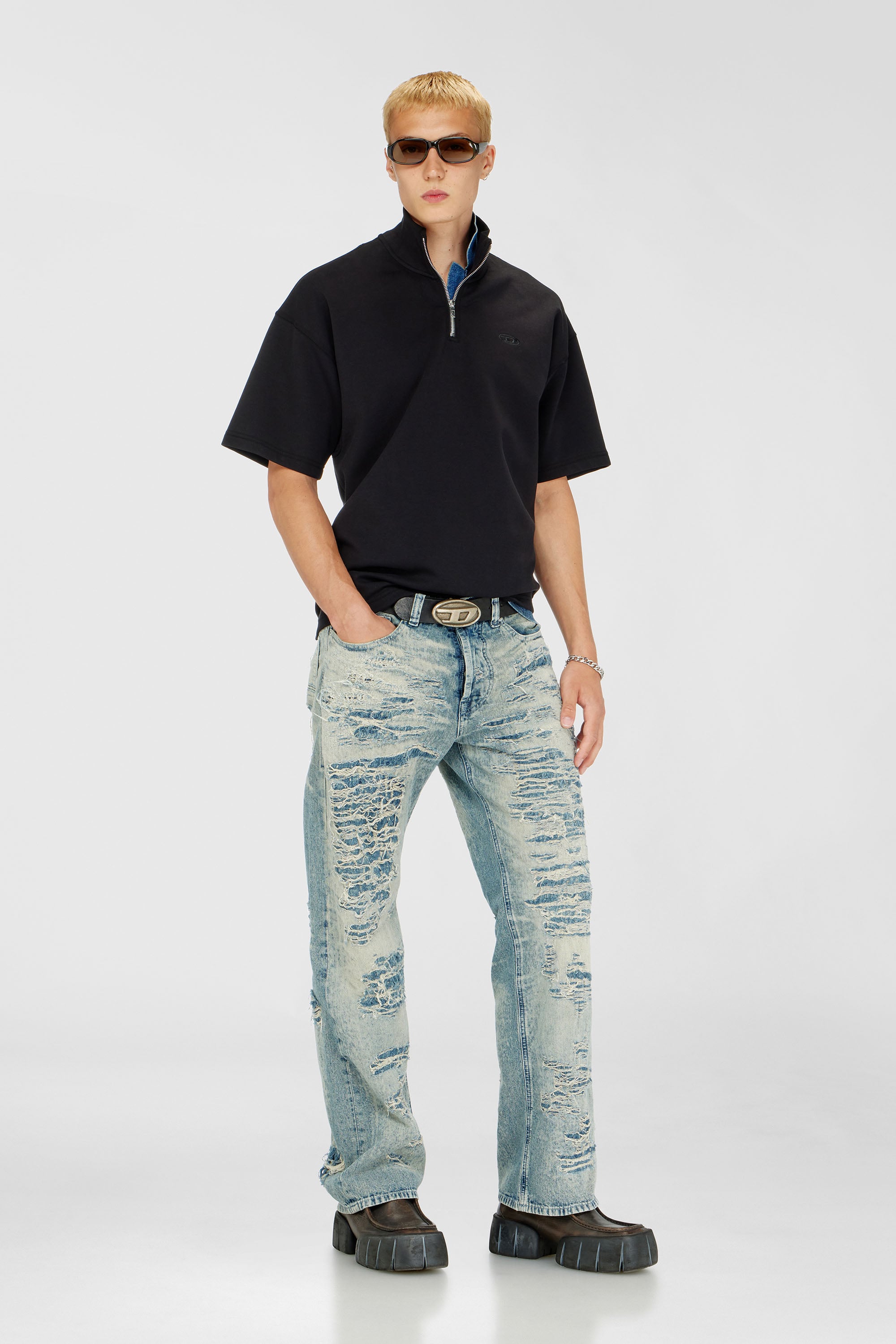 Diesel - S-CUBY, Herren Kurz&auml;rmliges Sweatshirt mit halbem zip aus leichtem Scuba in Schwarz - 1