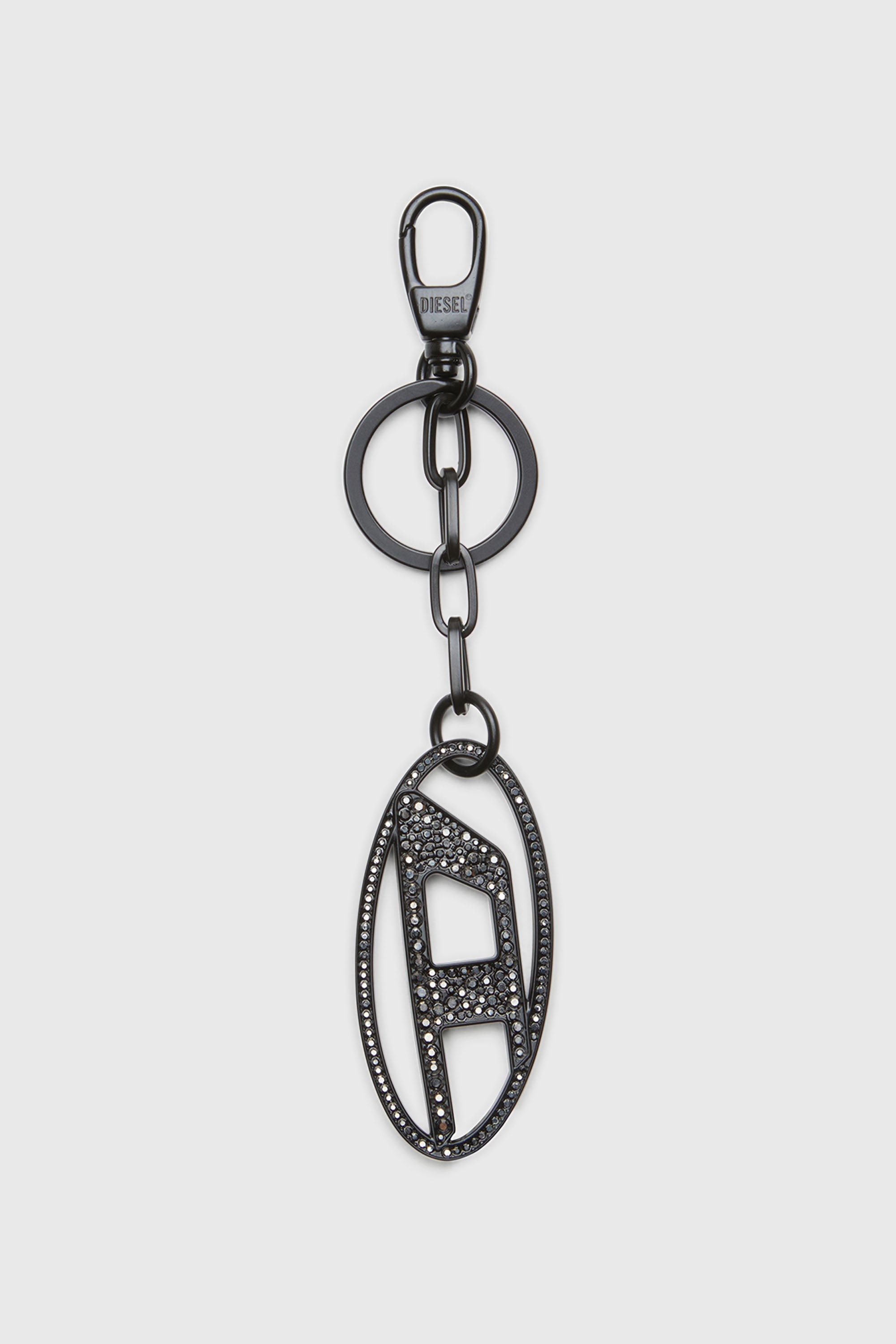 Diesel - HOLY-C, Damen Oval D-Schl&uuml;sselanh&auml;nger aus Metall mit Strass in Schwarz/Silber - 1