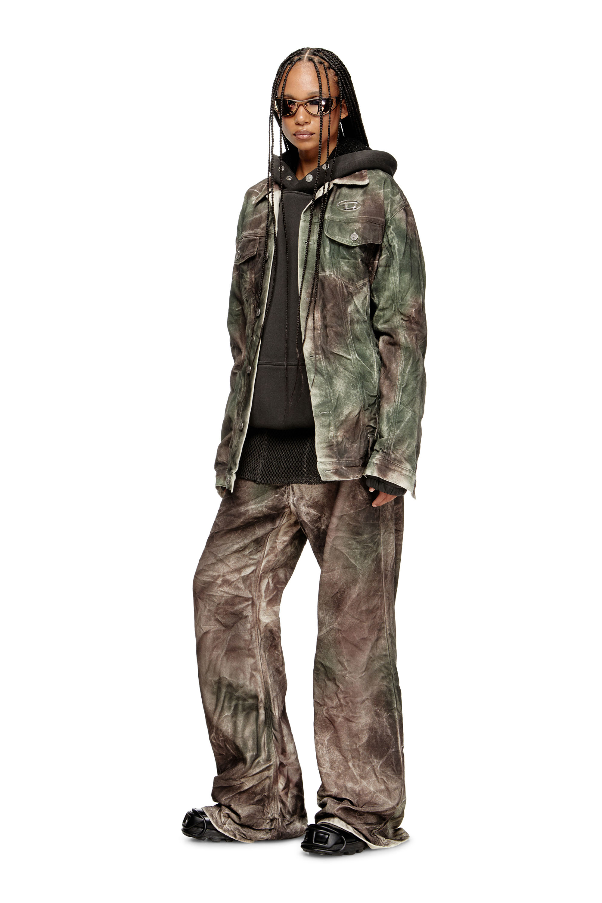Diesel - J-THUG-JKT, Unisex Trucker-Jacke aus zerknittertem Camouflage-Canvas in Braun/Grün - 4