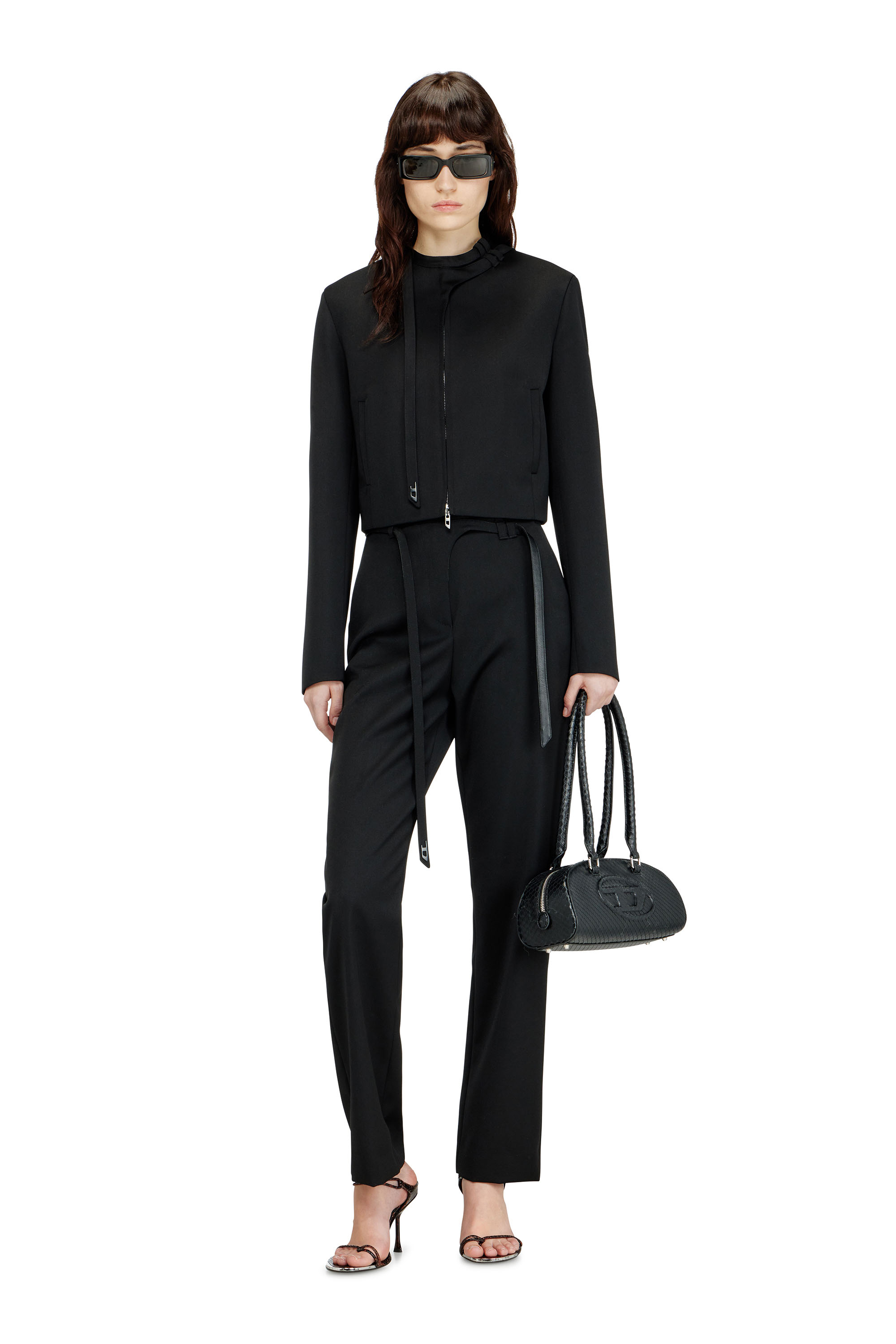 Diesel - P-IXIE-1, Damen Ma&szlig;geschneiderte Hose mit Biker-G&uuml;rtelriemen in Schwarz - 2