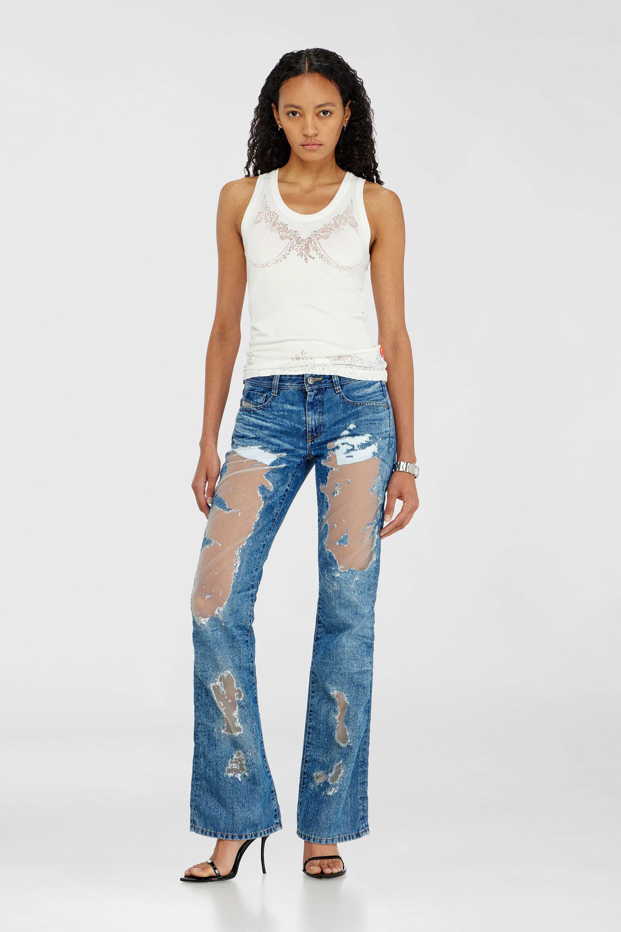 Diesel - PR-T-ANKI-LACE-R, Damen Tanktop mit devor&eacute;-Spitze-Effekt in Wei&szlig; - 1