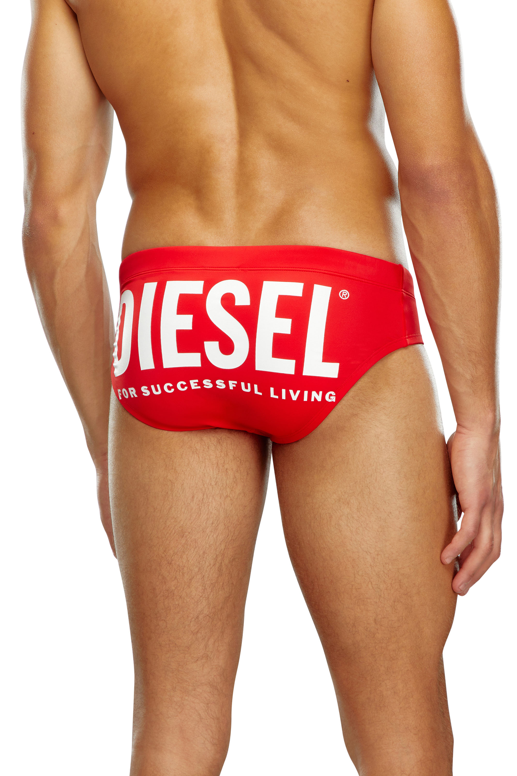 Diesel - BMBR-ALFIE, Man Swim briefs with back logo print in Red - Image 3
