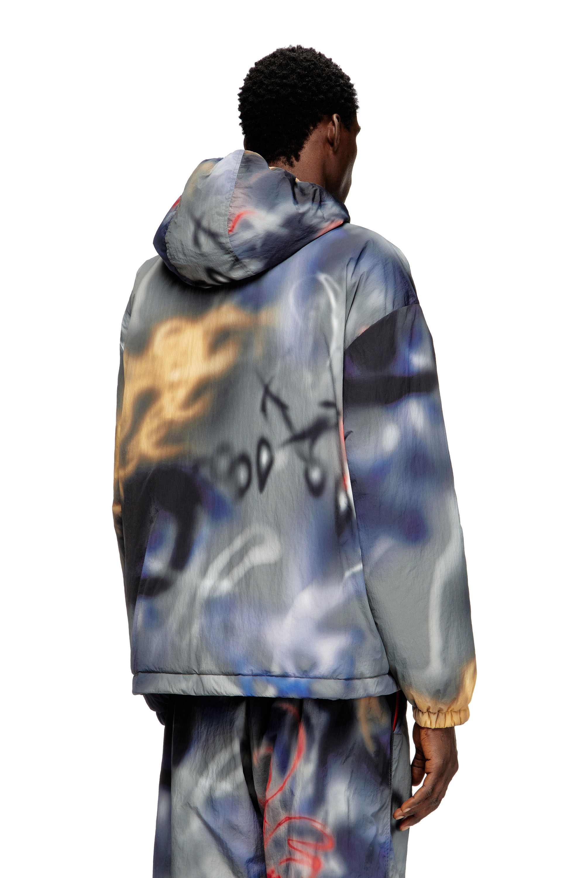 Diesel - J-MIRR, Herren Padded windbreaker with graffiti print in Blau/Grau - 4