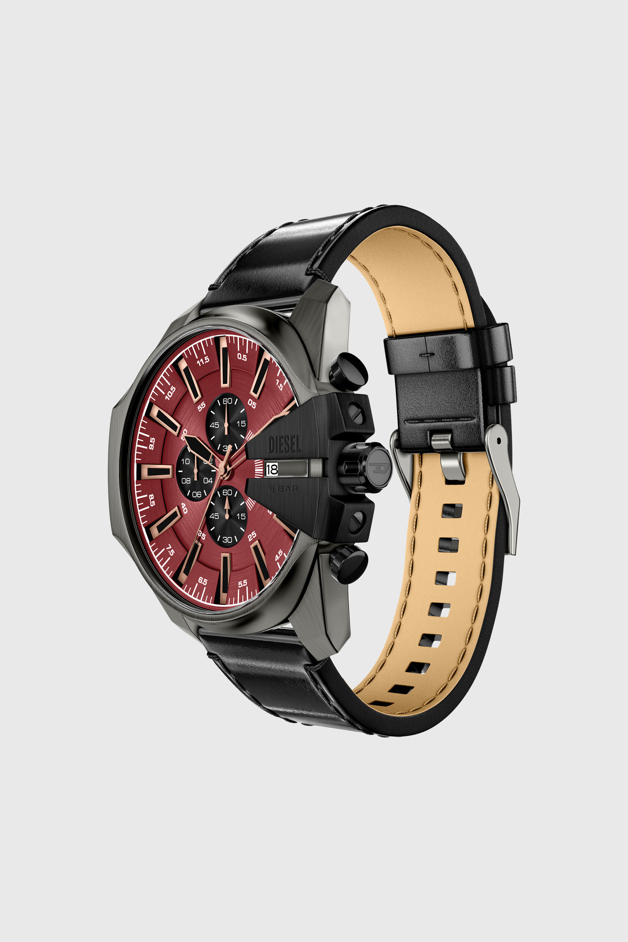 Diesel - DZ4714 WATCH, Herren Mega Chief Slim Uhr mit schwarzem Lederarmband in Schwarz - 2