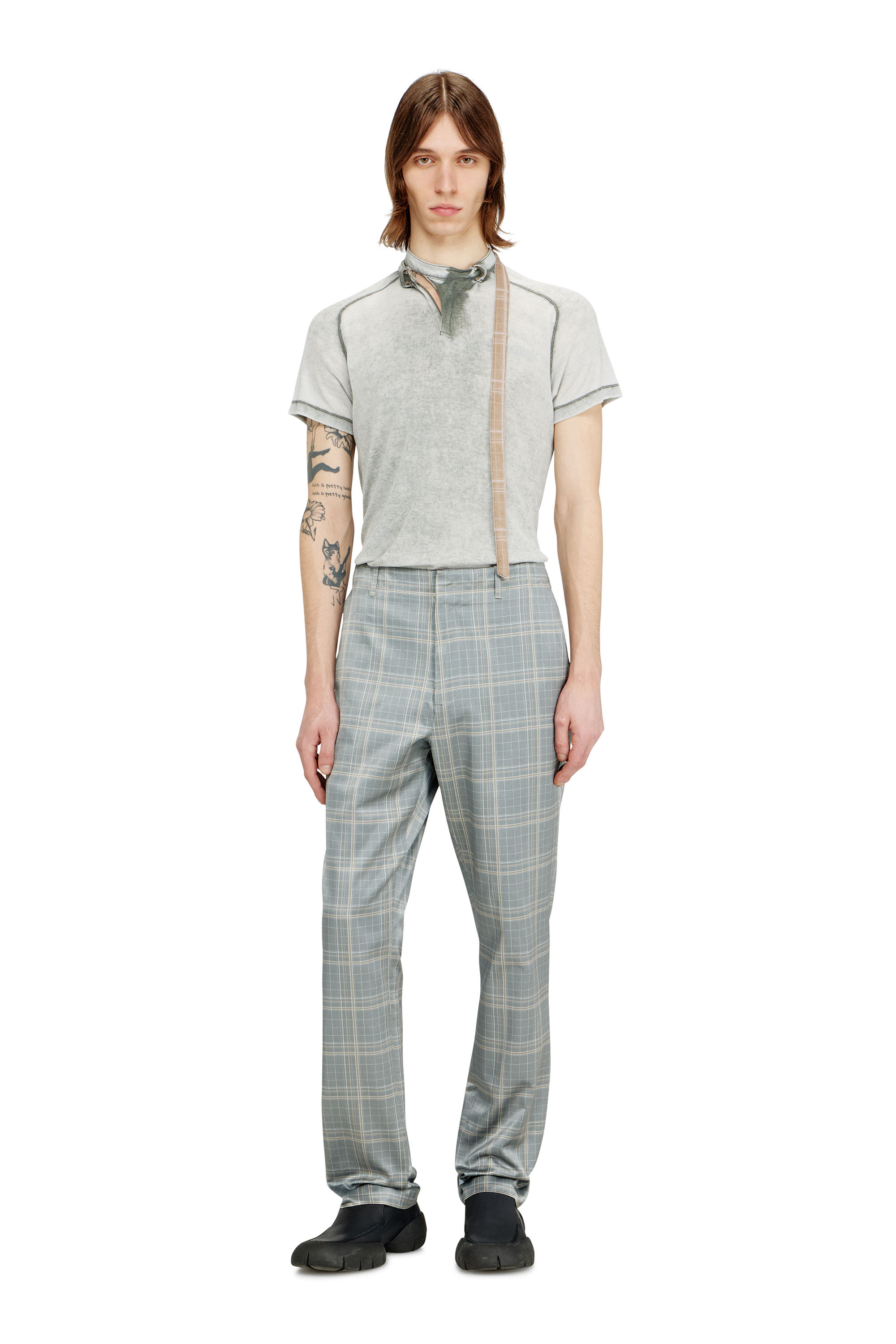 Diesel - T-GARY, Herren Rippjersey-Top mit Biker-Halsriemen in Grau - 2