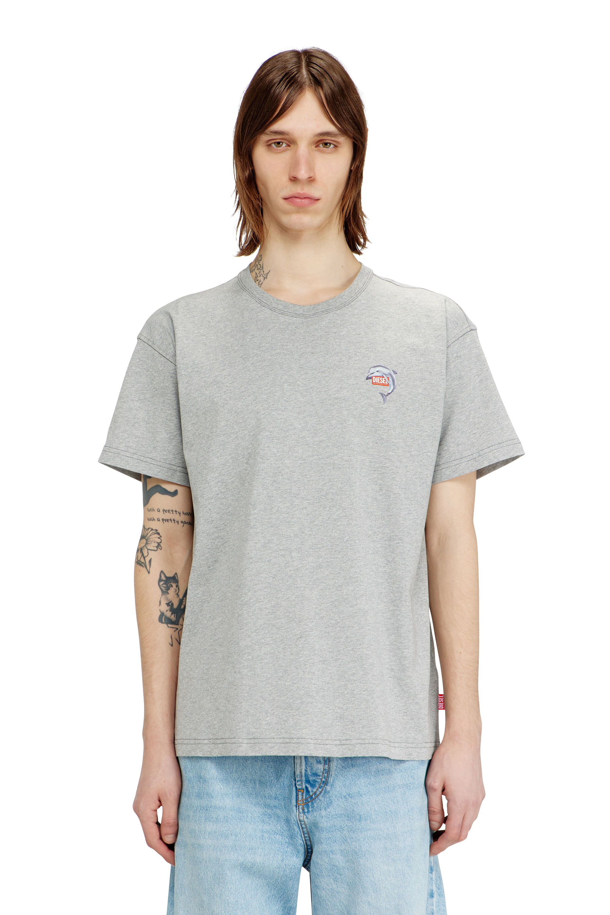 Diesel - T-NORM-DOLPHIN, Herren T-Shirt mit Delfin- und Logo-Print in Grau - 3