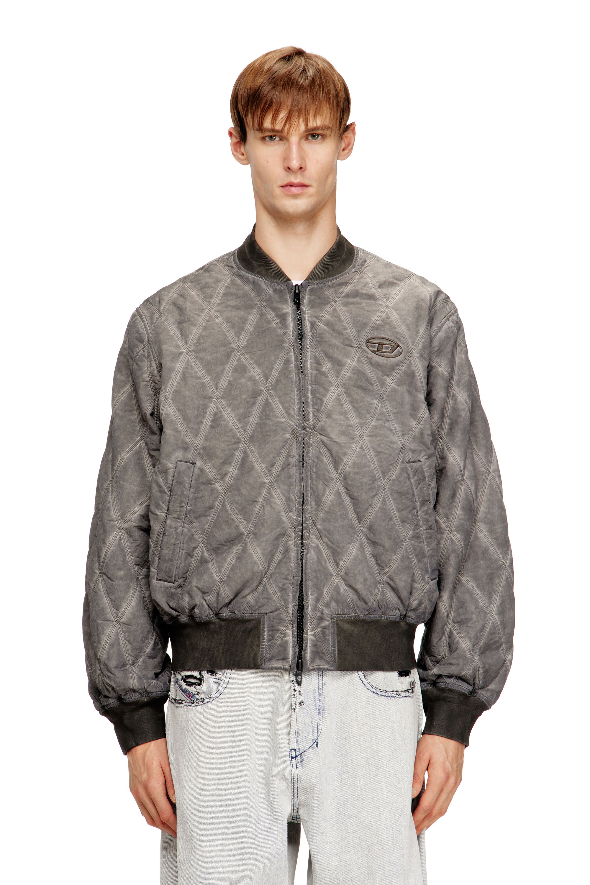 Diesel - J-TYPE-TREAT, Herren Gesteppte Bomberjacke mit Argyle-Muster in Grau - 1