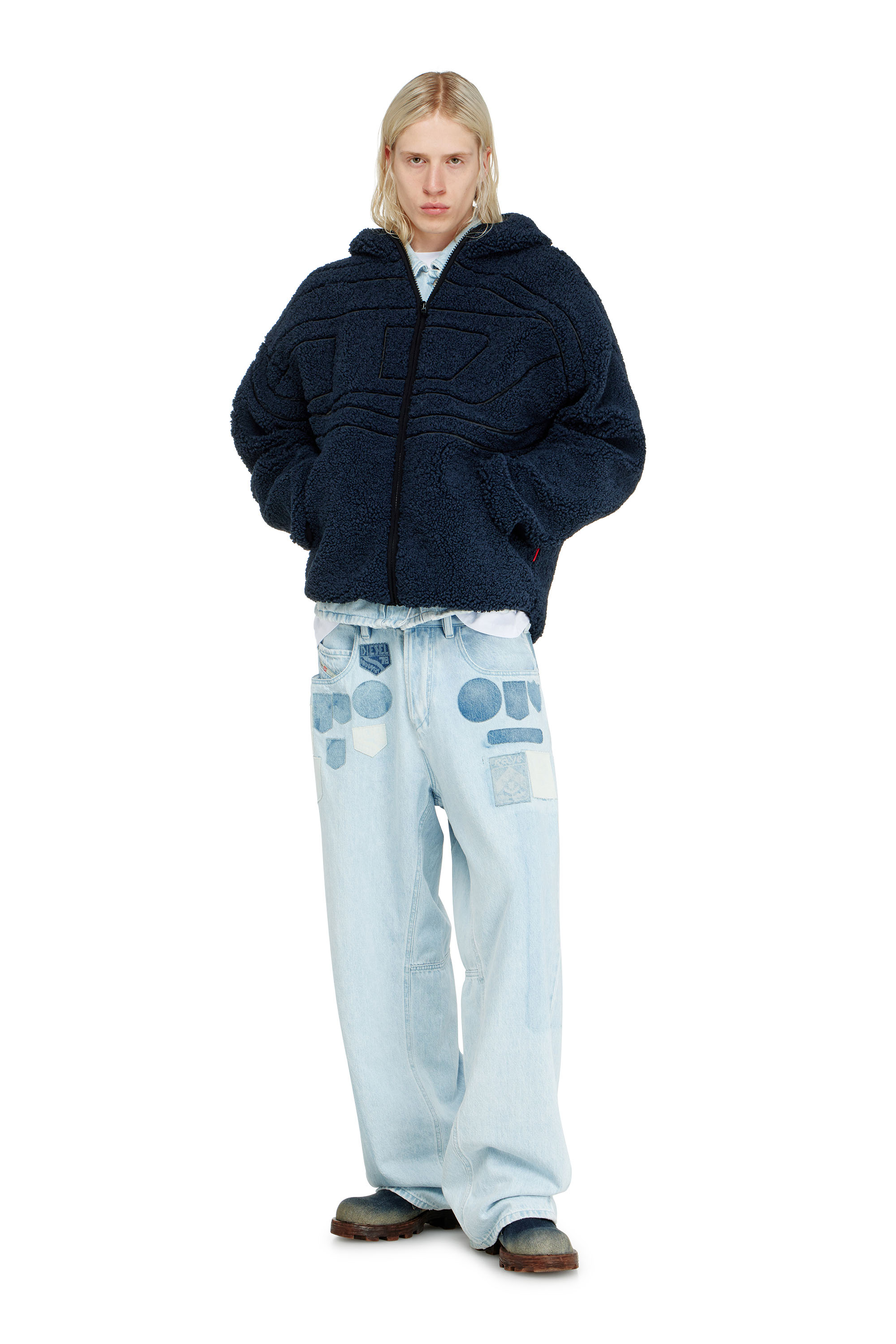 Diesel - S-ZAT, Herren Teddy-Kapuzenpullover in Dunkelblau - 1